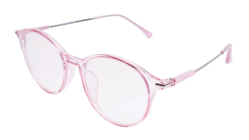 Soigné Female Round Large Spectacle Frame.See Through Pink&Silver