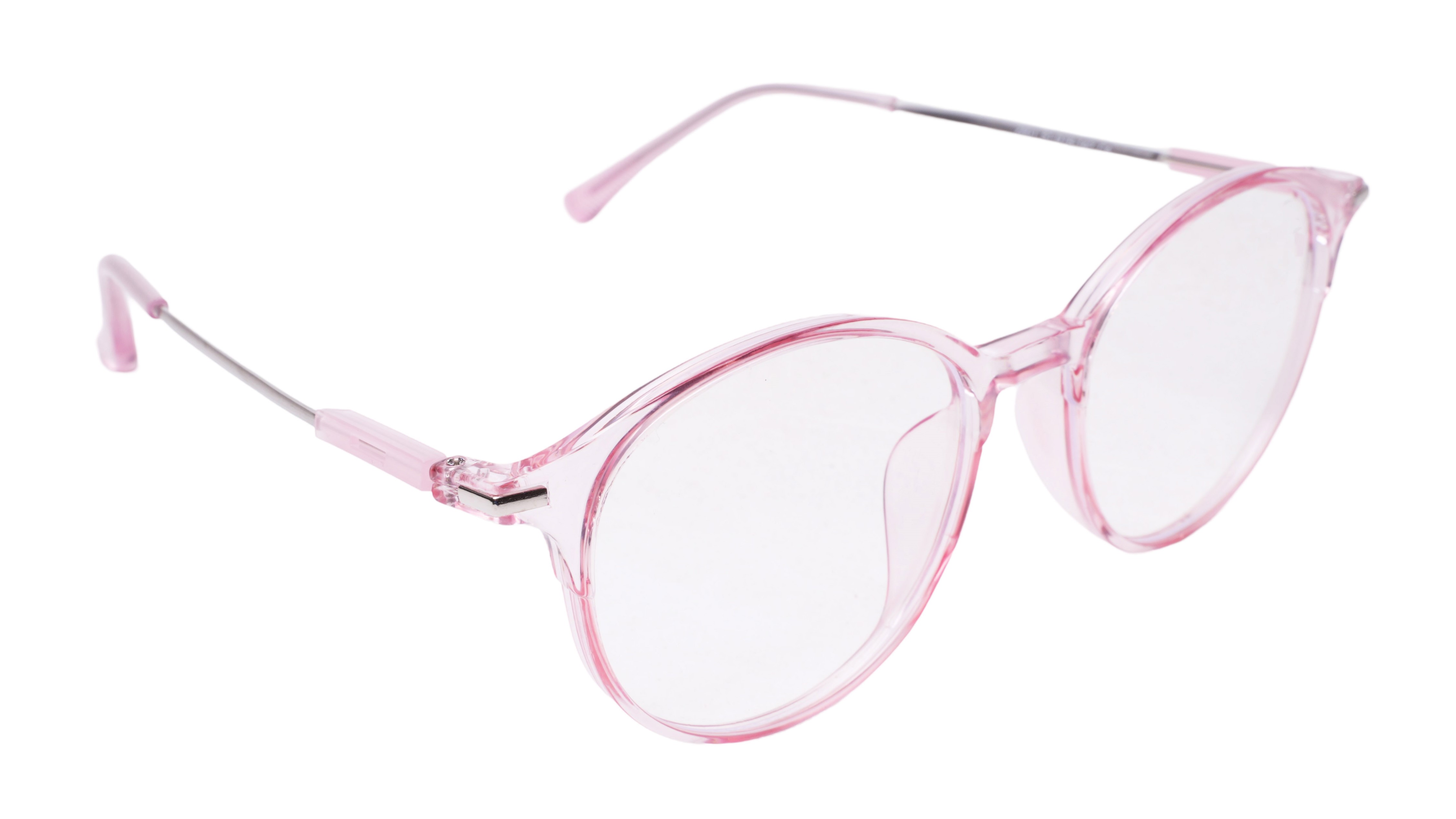 Soigné Female Round Large Spectacle Frame.See Through Pink&Silver