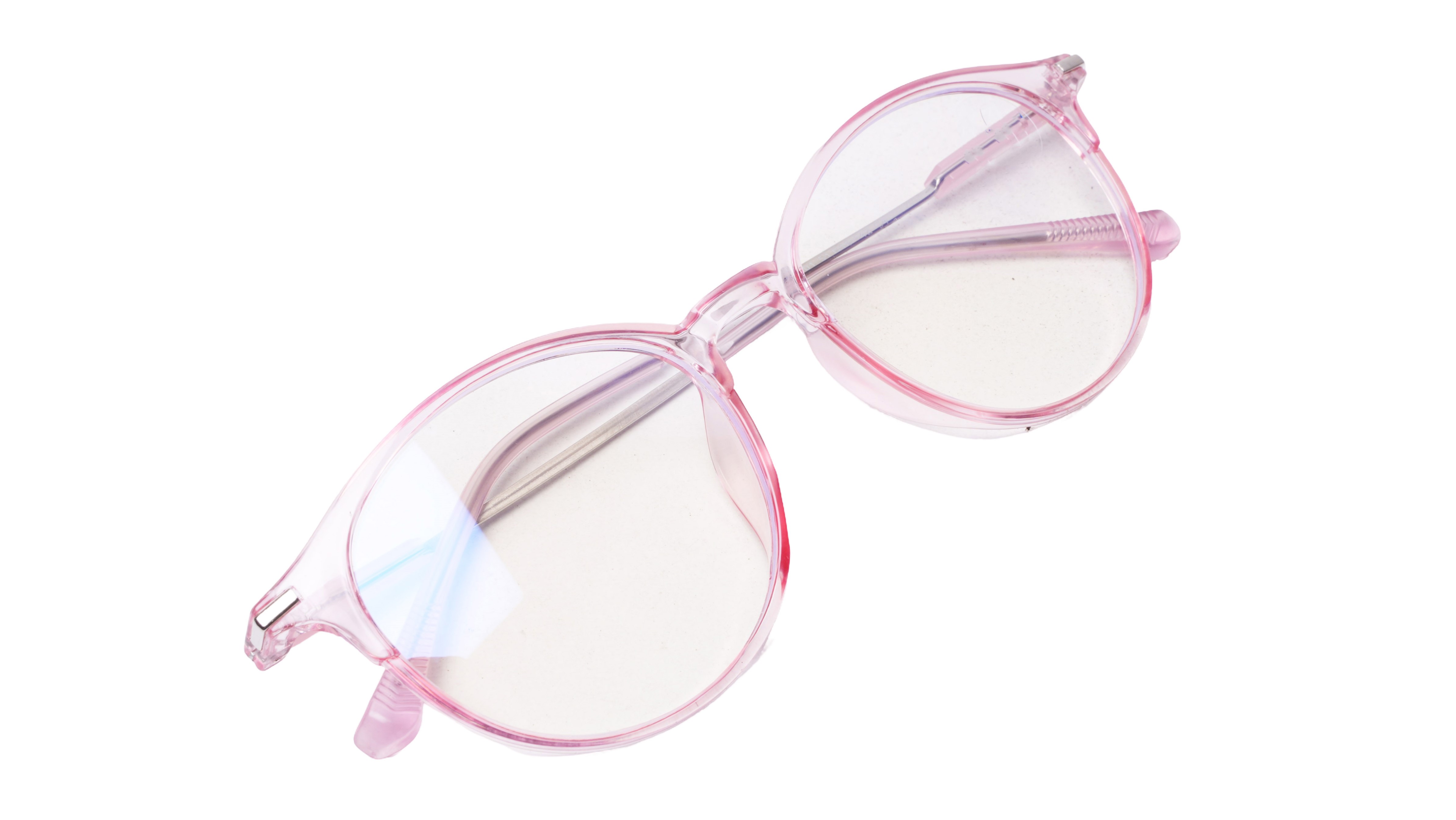 Soigné Female Round Large Spectacle Frame.See Through Pink&Silver