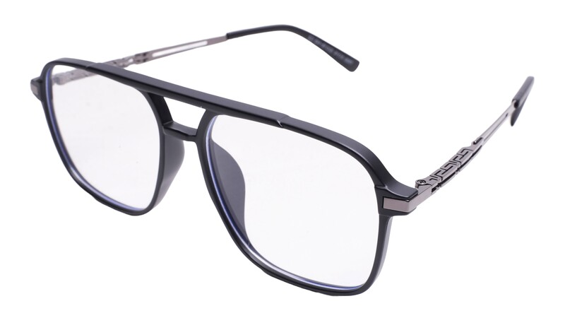 Soigné Unisex Aviator Spectacle Frame.Matte Black&Silver-Large