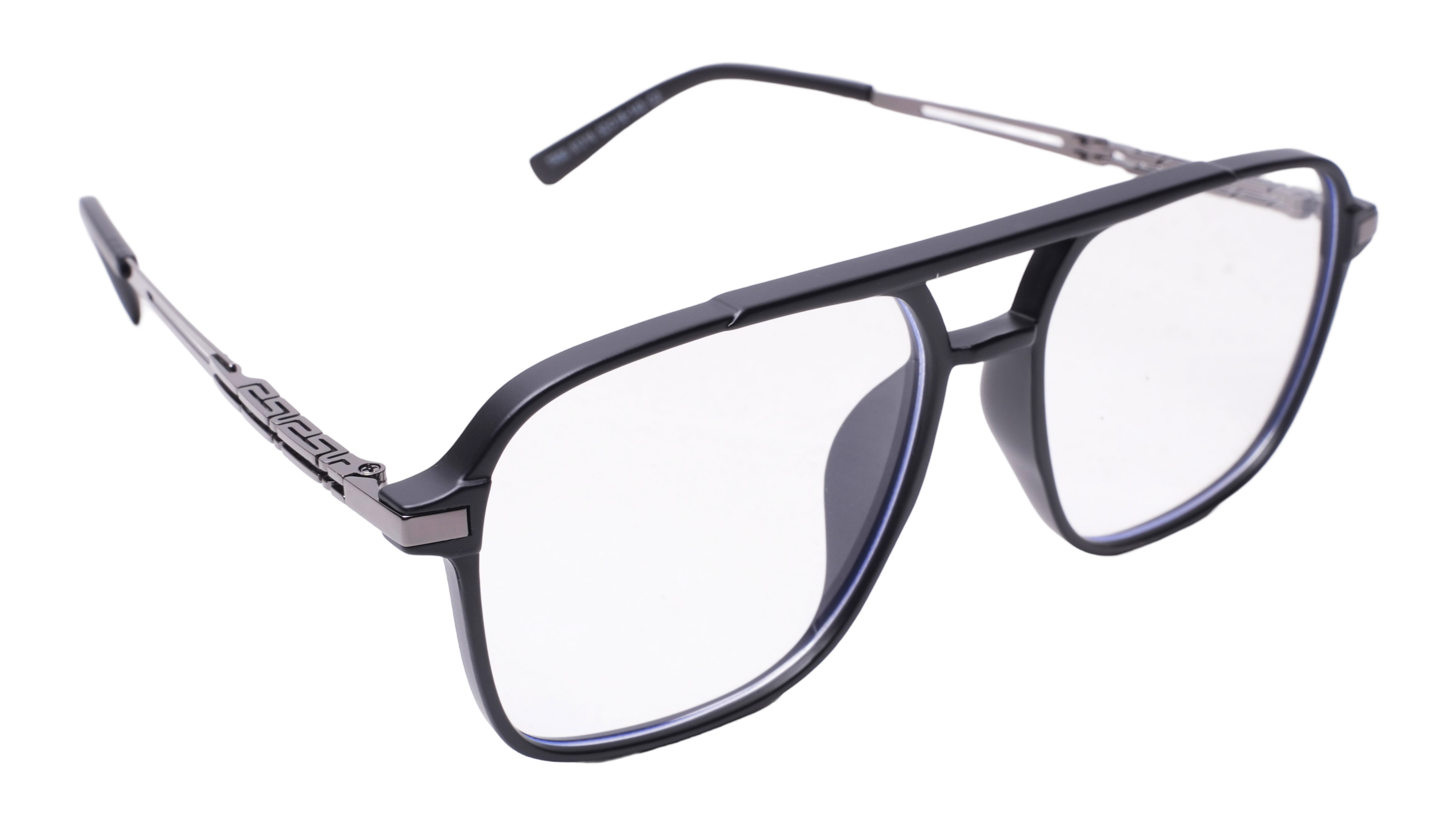 Soigné Unisex Aviator Spectacle Frame.Glossy Black&Silver-Large