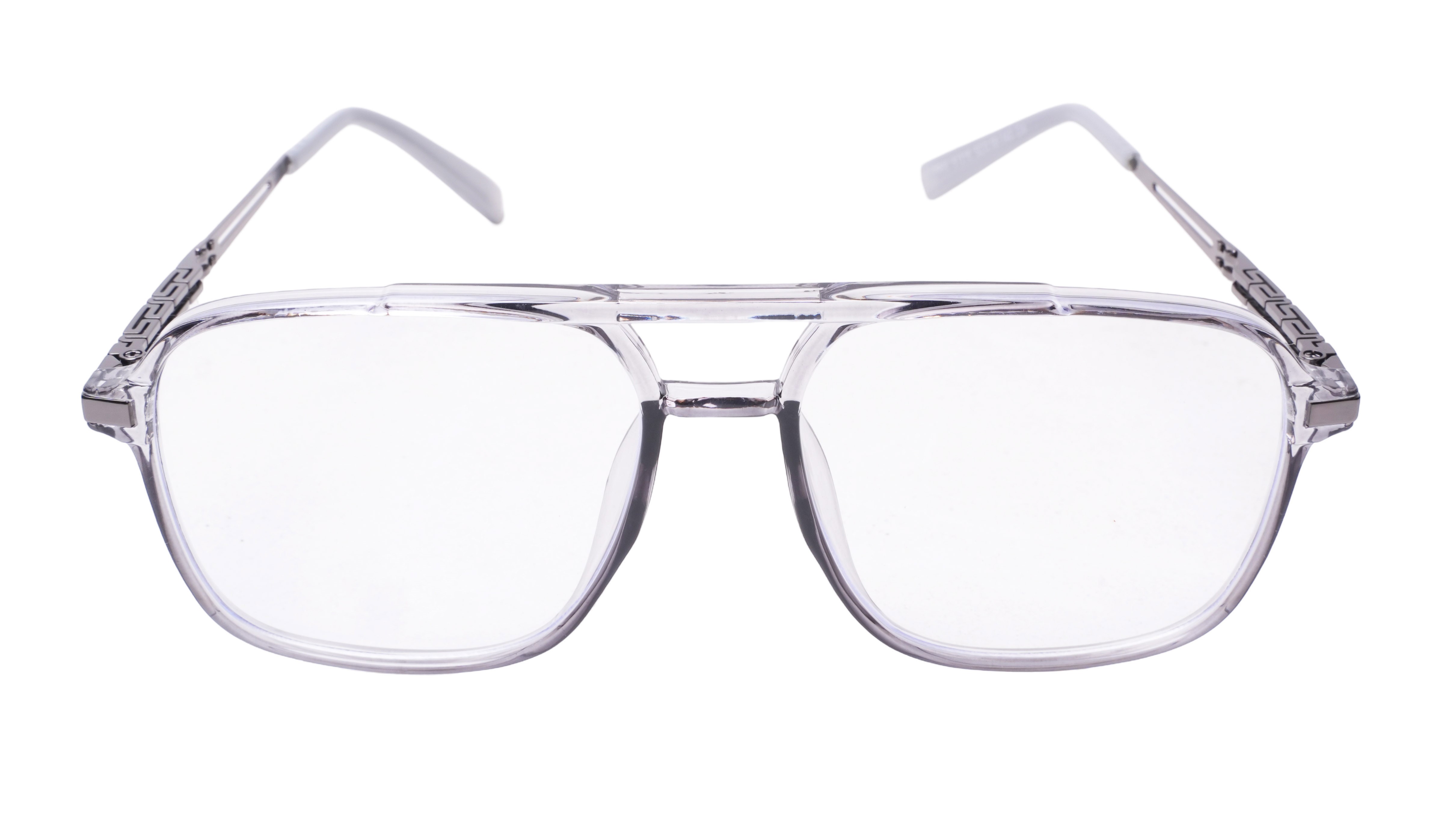 Soigné Unisex Aviator Spectacle Frame.Gray&Silver-Large