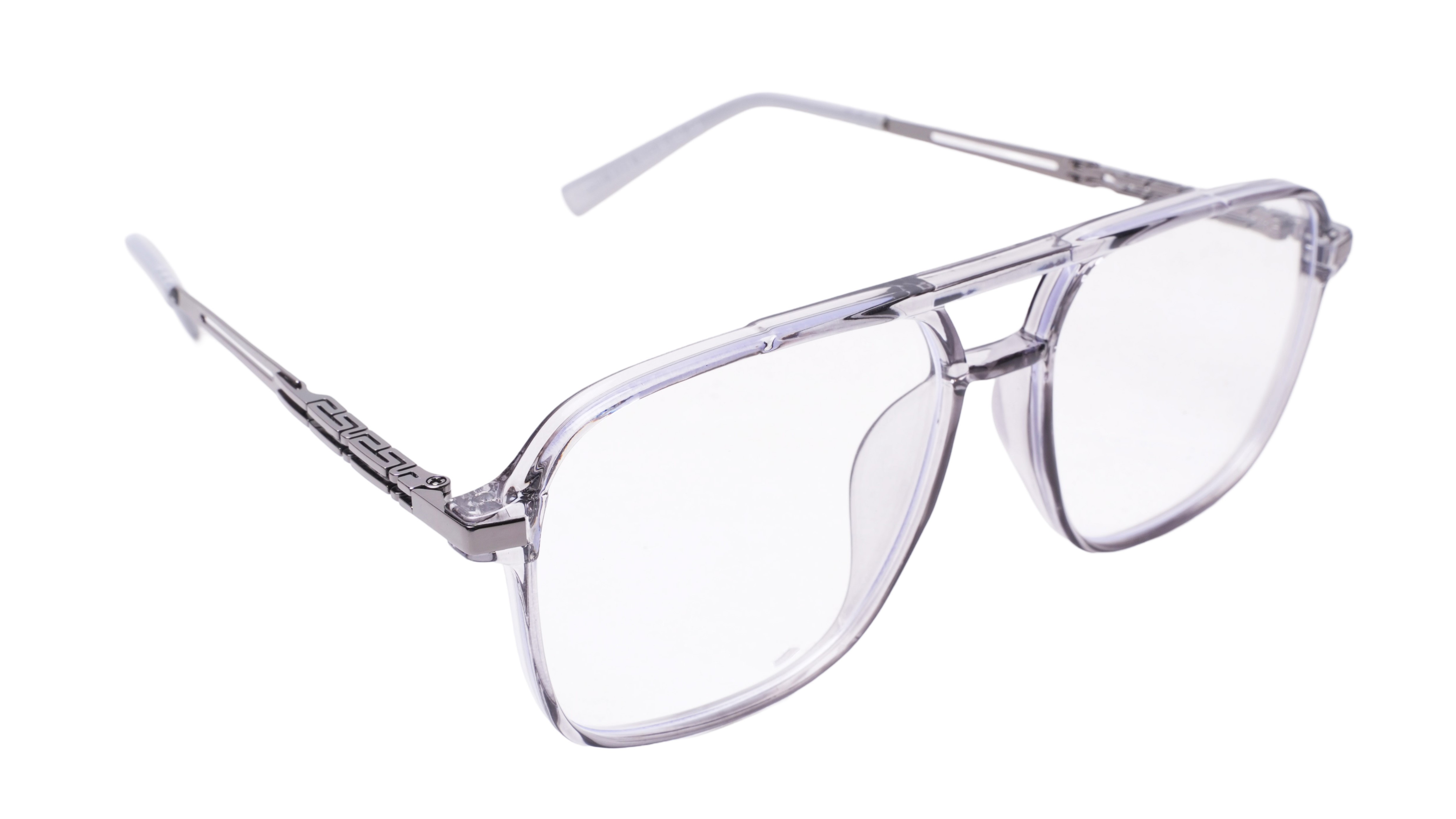 Soigné Unisex Aviator Spectacle Frame.Gray&Silver-Large