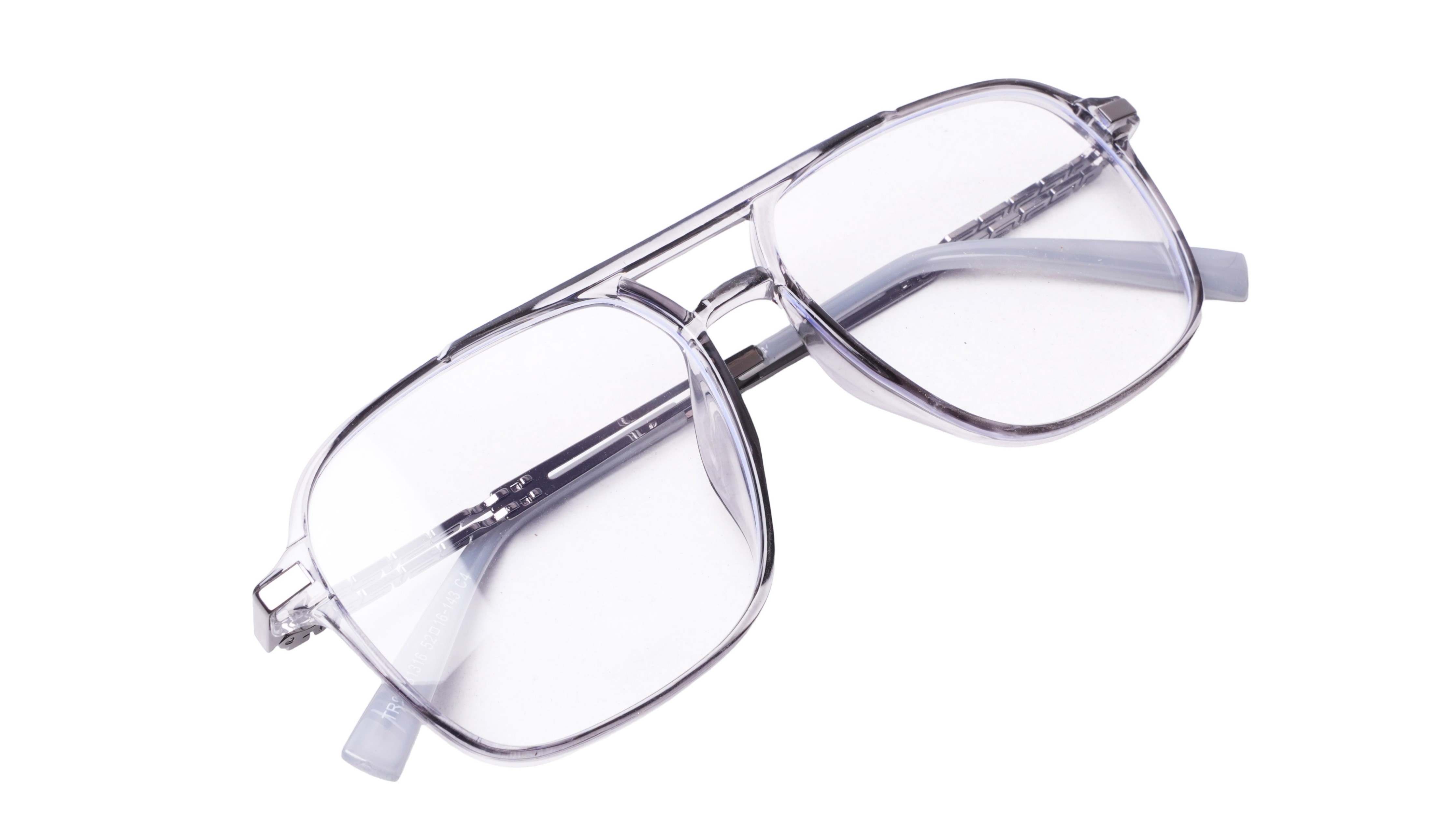 Soigné Unisex Aviator Spectacle Frame.Gray&Silver-Large