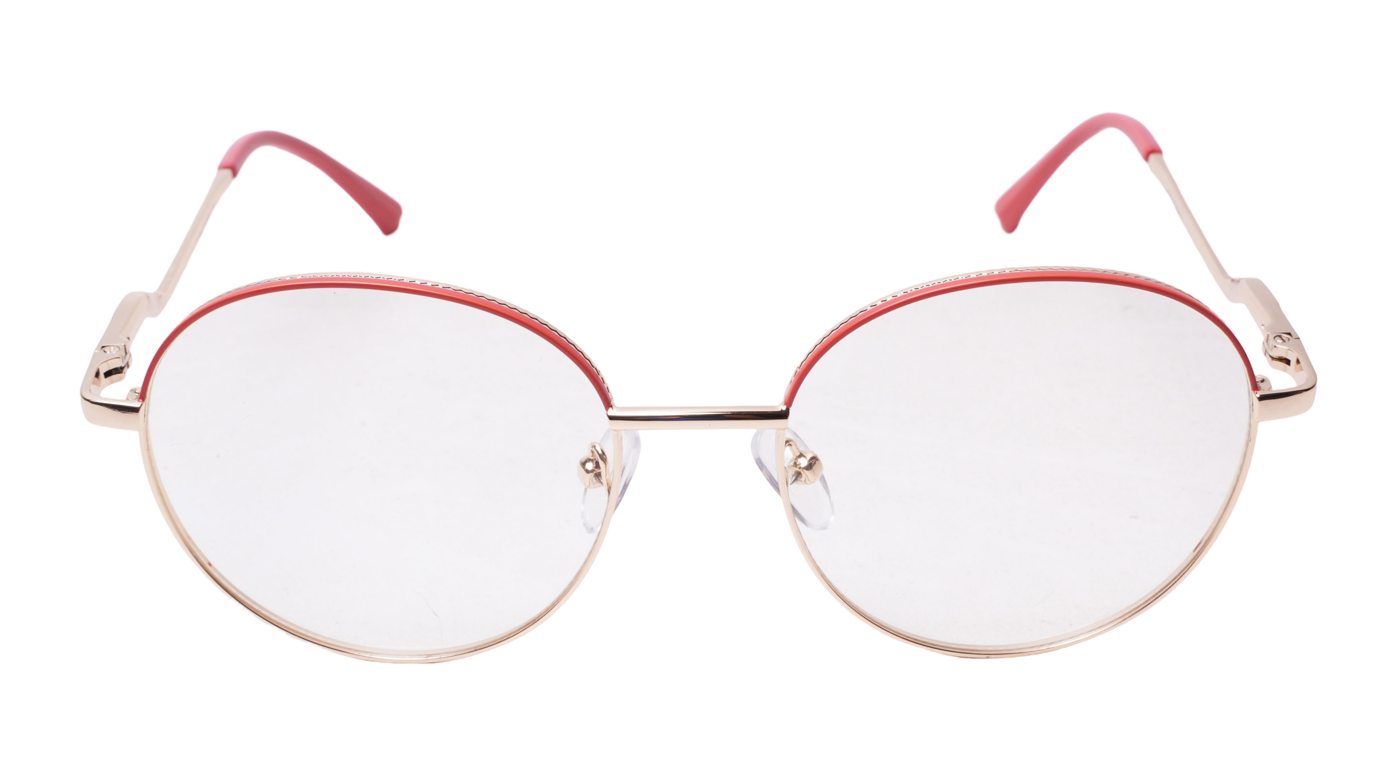 Soigné Female Round Spectacle Frame.Gold&Red-Medium