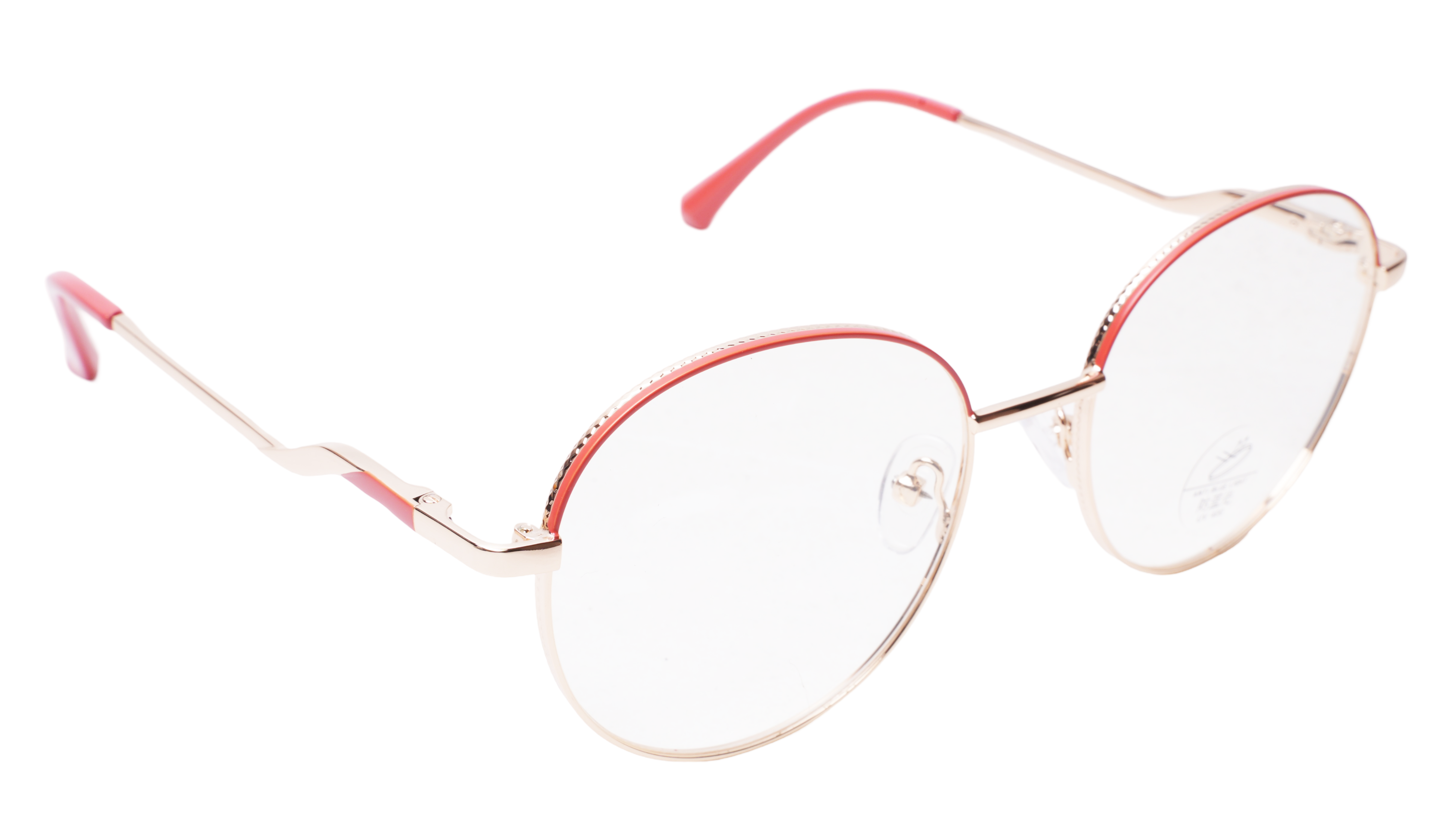 Soigné Female Round Spectacle Frame.Gold&Red-Medium