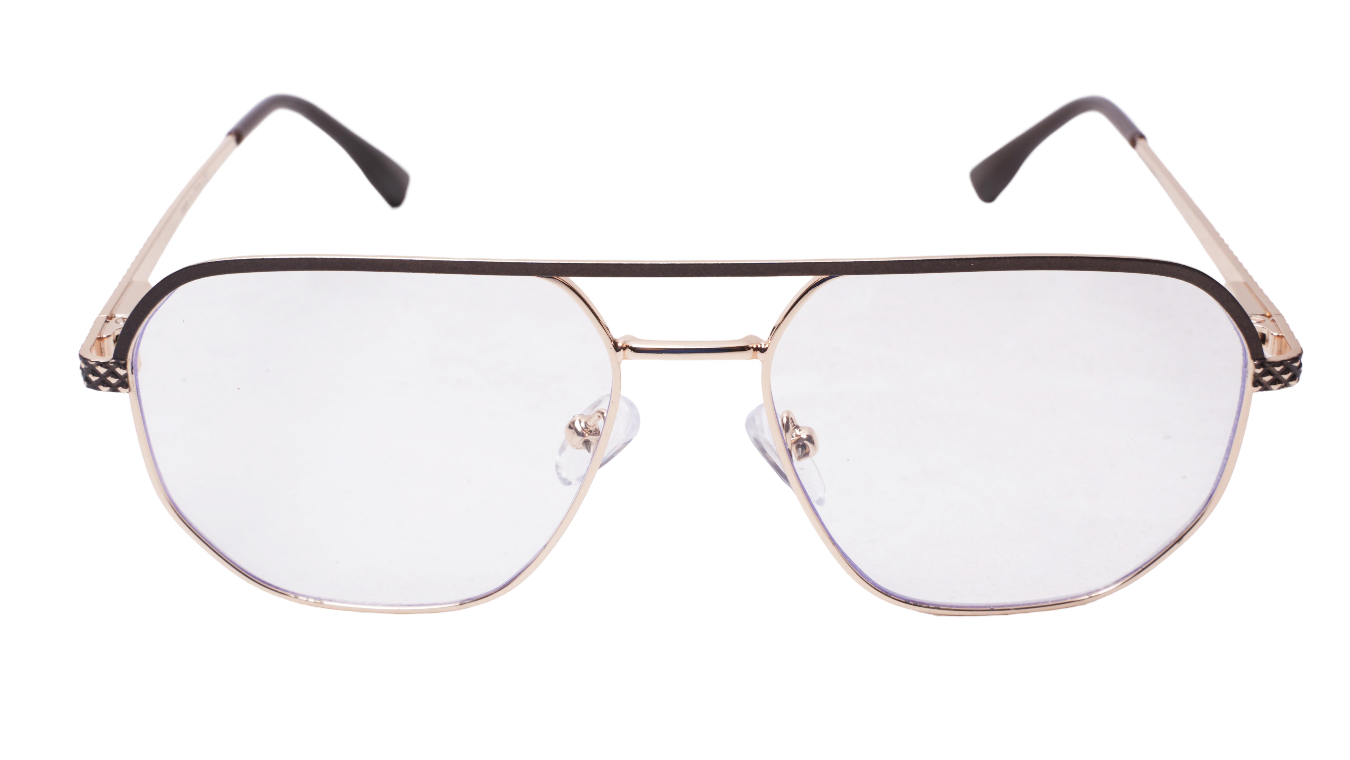 Soigné Unisex Aviator Spectacle Frame.Gold&Brown-Medium Soigné Unisex Aviator Spectacle Frame.Gold&Brown-Medium
