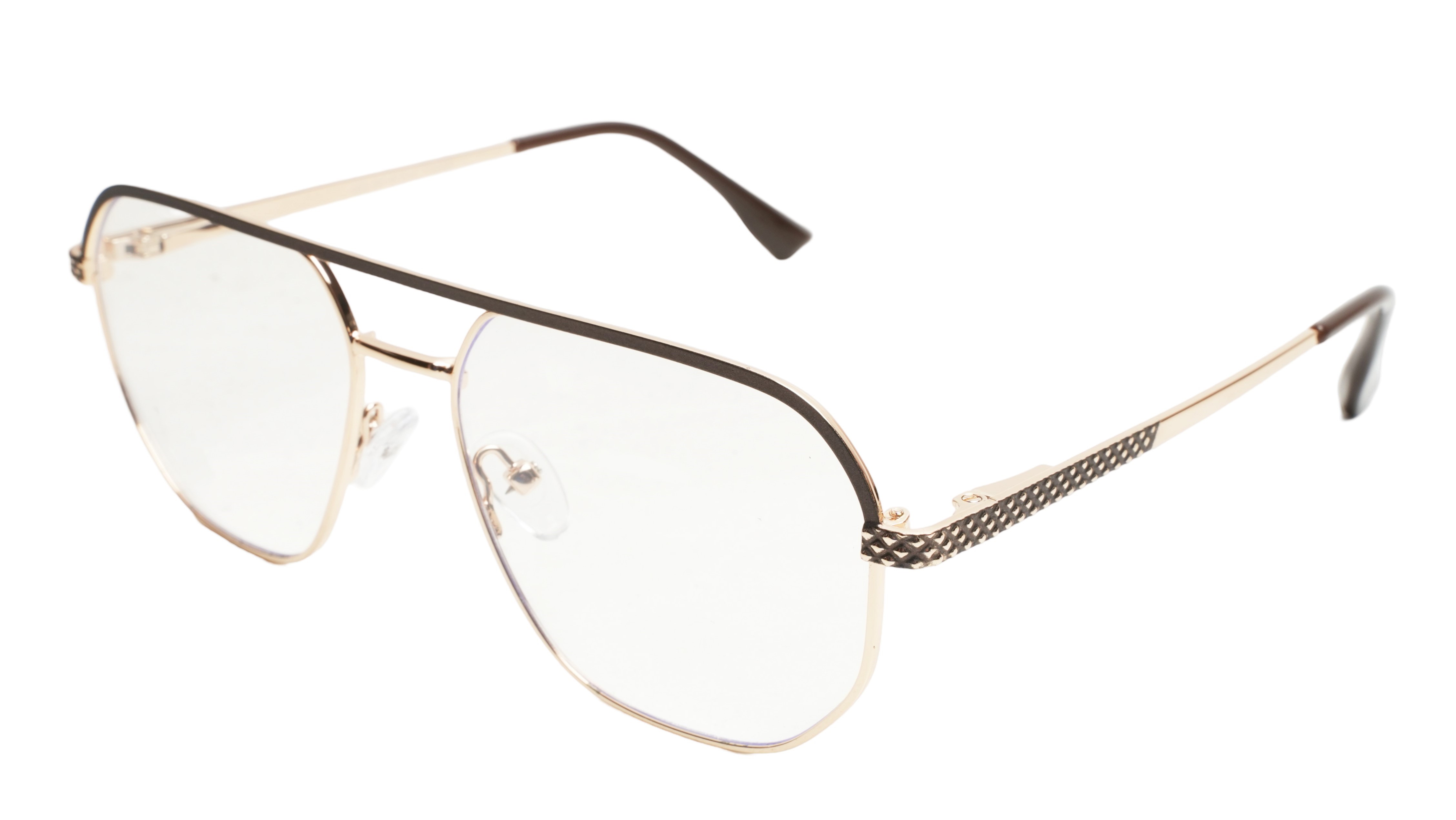 Soigné Unisex Aviator Spectacle Frame.Gold&Brown-Medium Soigné Unisex Aviator Spectacle Frame.Gold&Brown-Medium