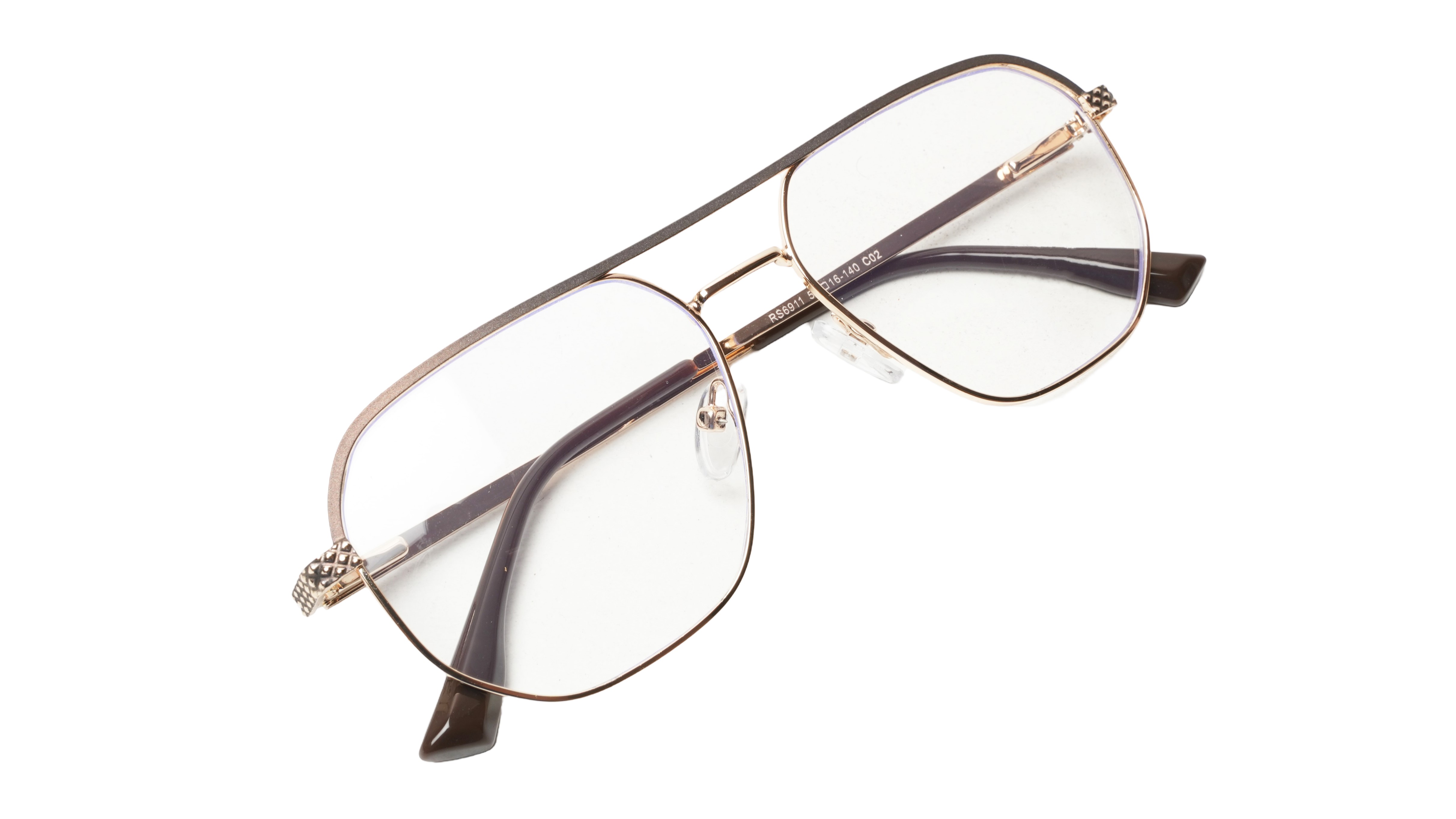 Soigné Unisex Aviator Spectacle Frame.Gold&Brown-Medium
