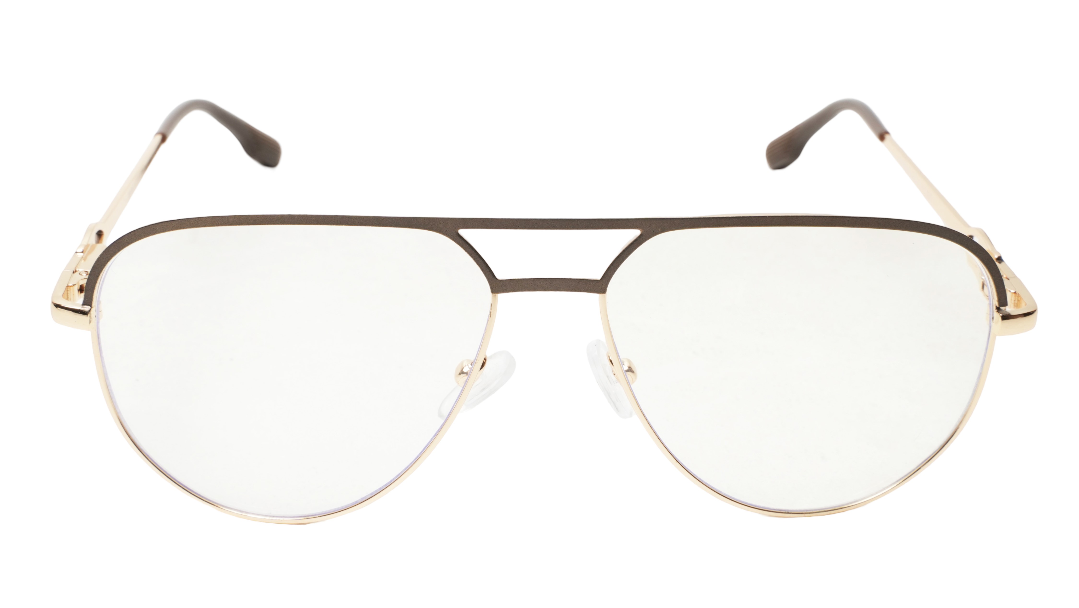 Soigné Unisex Aviator Spectacle Frame.Brown&Gold-Large