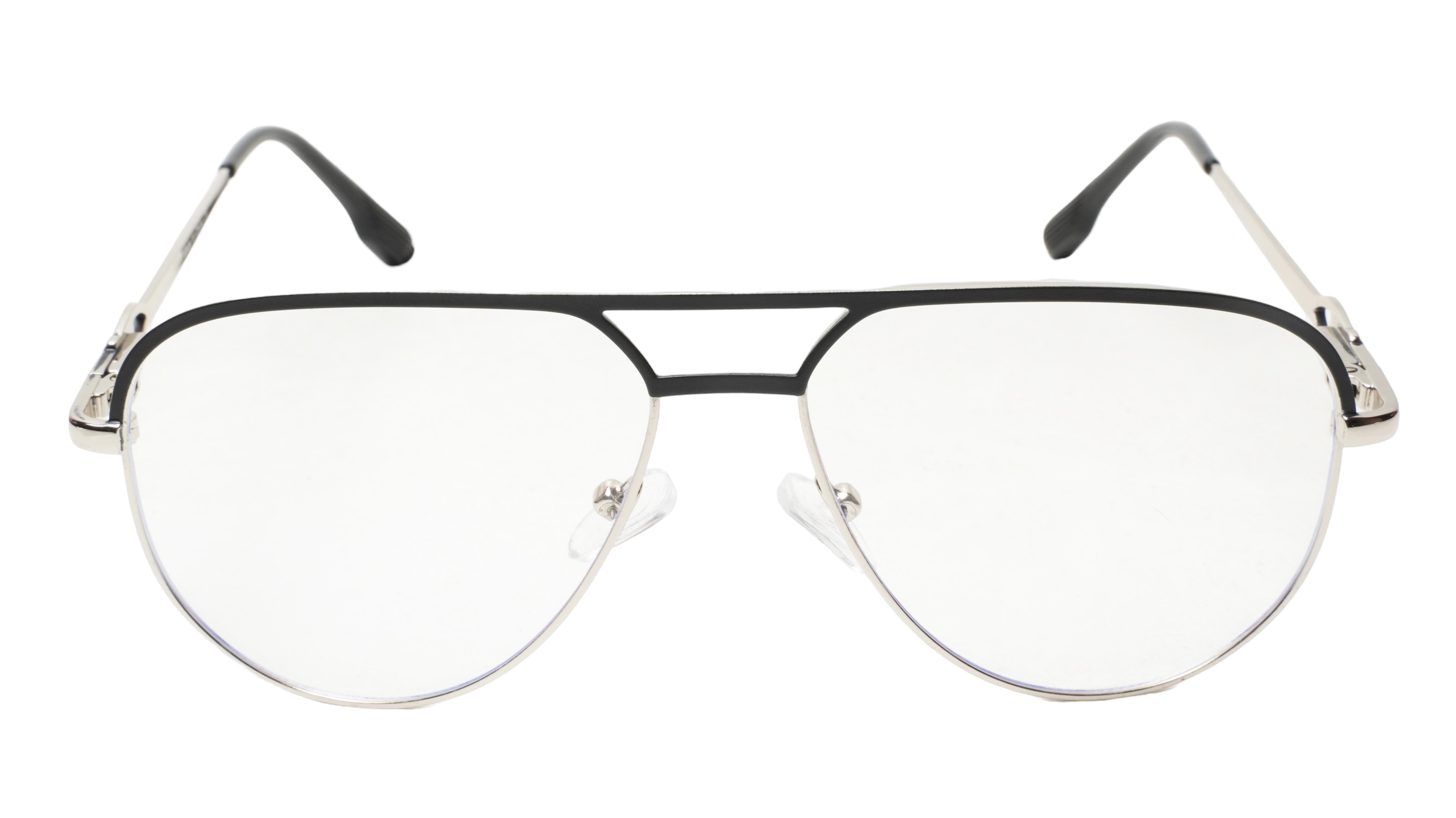 Soigné Unisex Aviator Spectacle Frame.Silver&Black Frame-Large