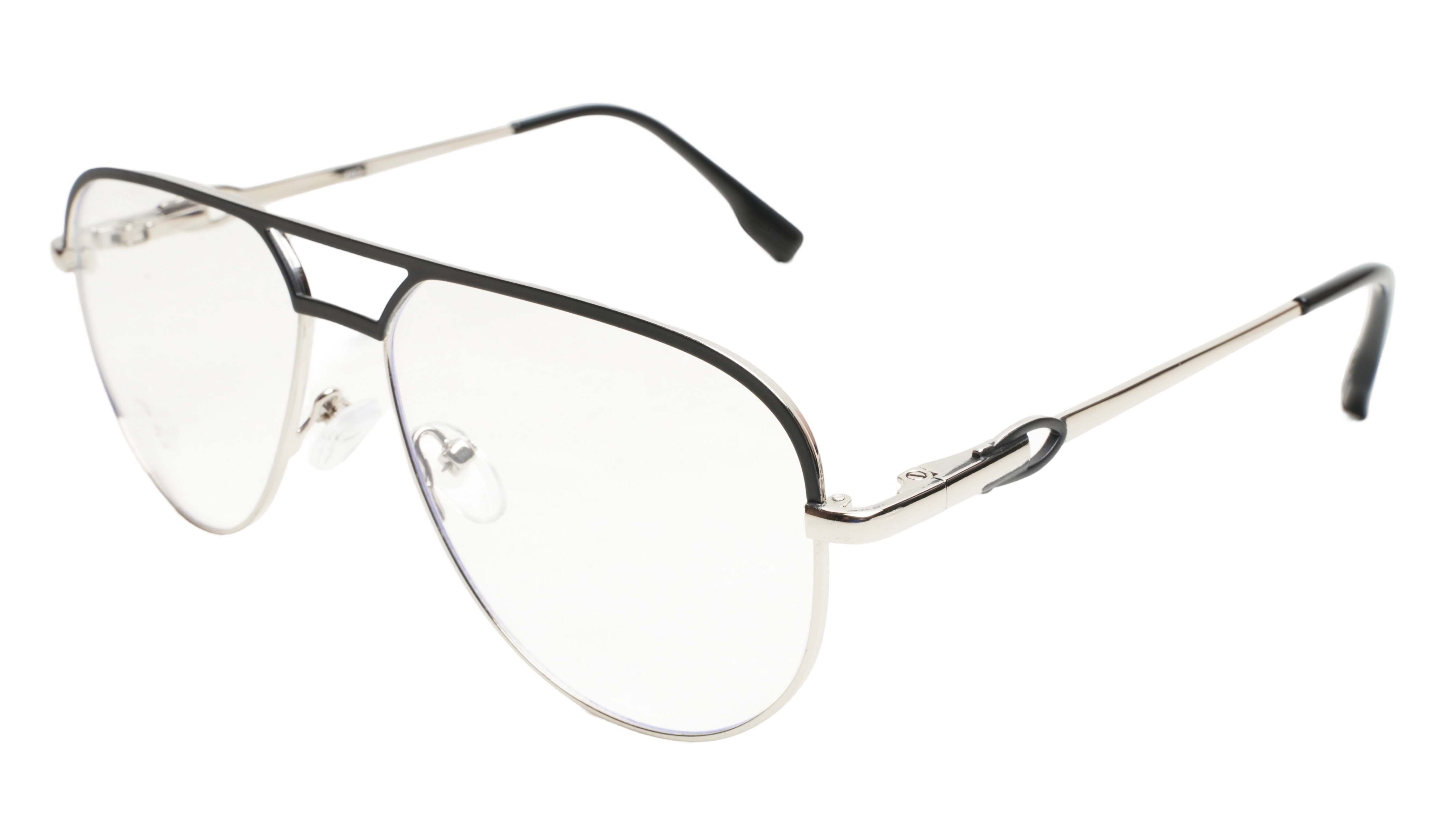 Soigné Unisex Aviator Spectacle Frame.Silver&Black Frame-Large