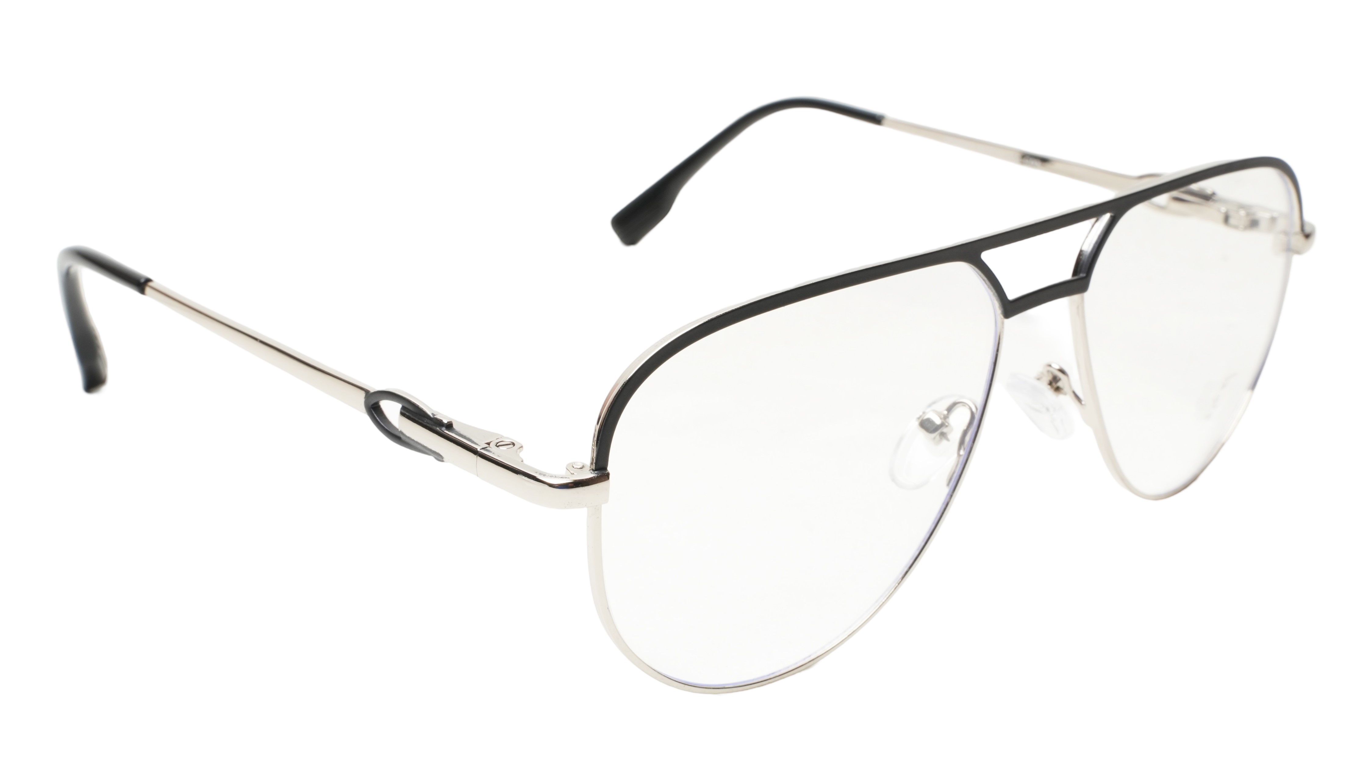 Soigné Unisex Aviator Spectacle Frame.Silver&Black Frame-Large
