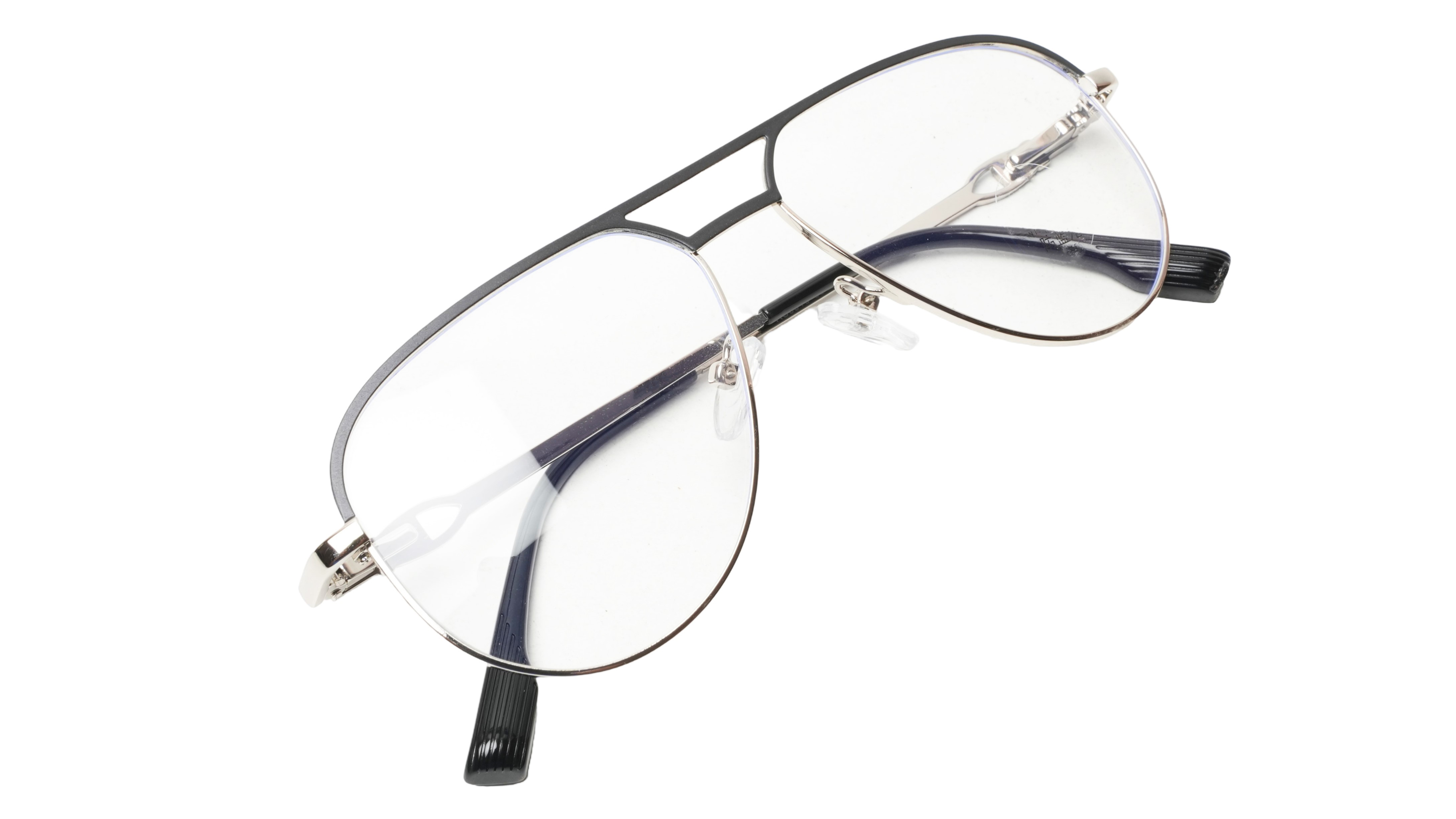 Soigné Unisex Aviator Spectacle Frame.Silver&Black Frame-Large