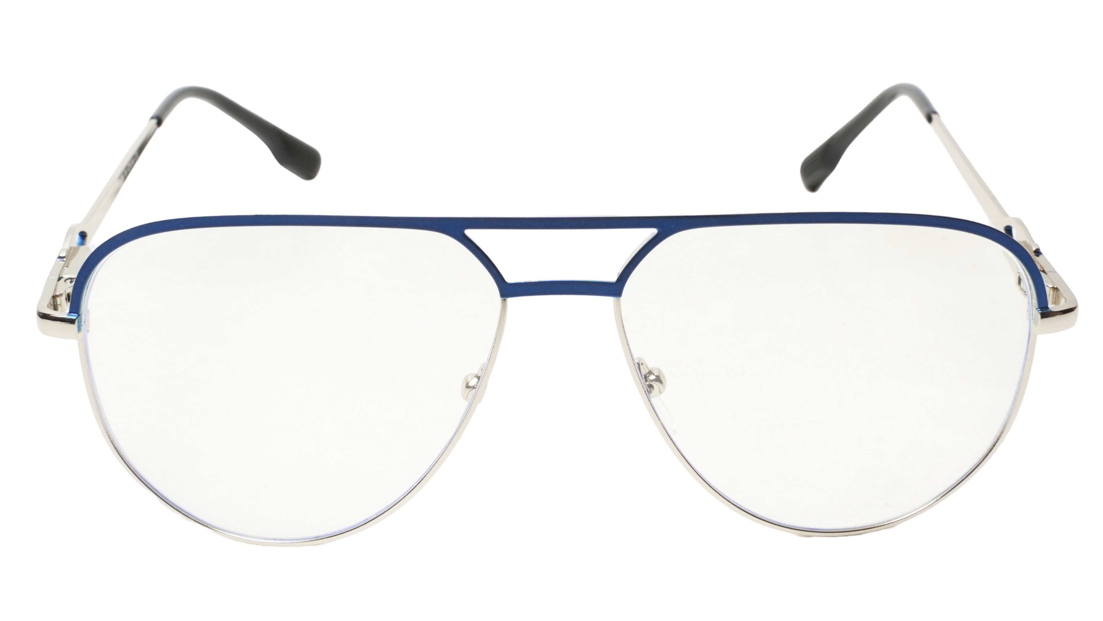 Soigné Unisex Aviator Spectacle Frame.Silver&Blue-Large
