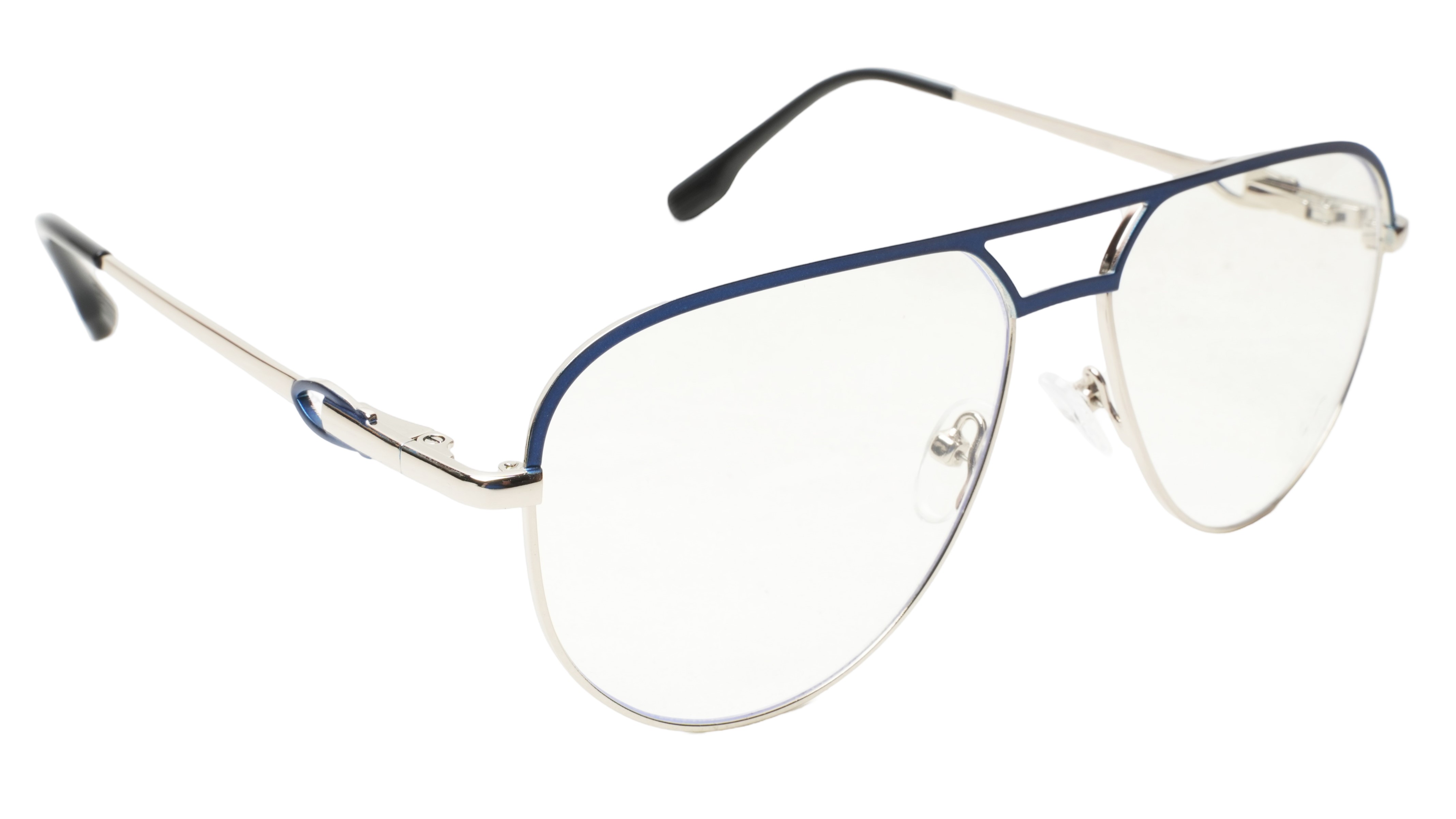 Soigné Unisex Aviator Spectacle Frame.Silver&Blue-Large Soigné Unisex Aviator Spectacle Frame.Silver&Blue-Large