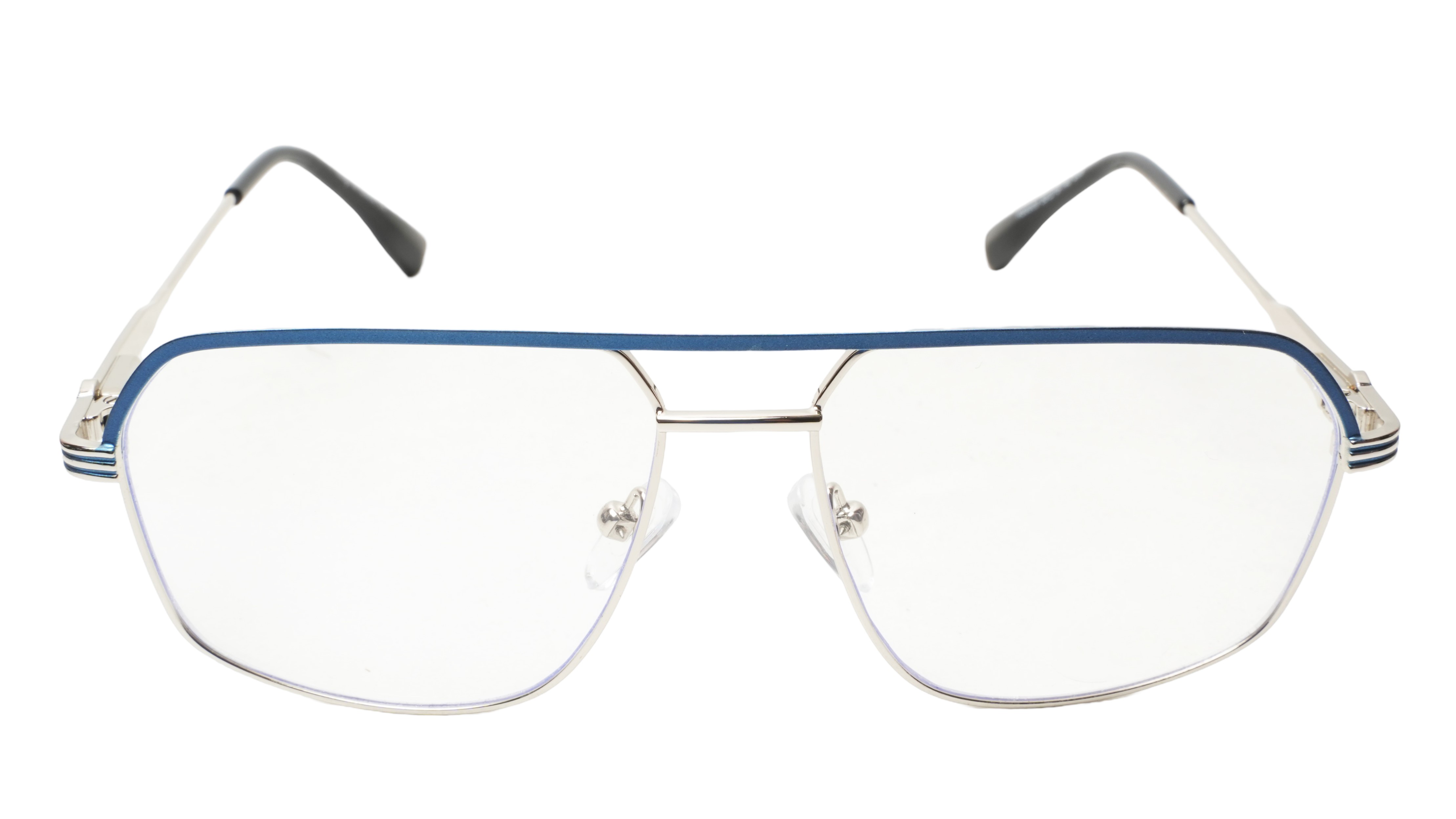 Soigné Unisex Rectangular Spectacle Frame.Blue&Silver-Medium Soigné Unisex Rectangular Spectacle Frame.Blue&Silver-Medium