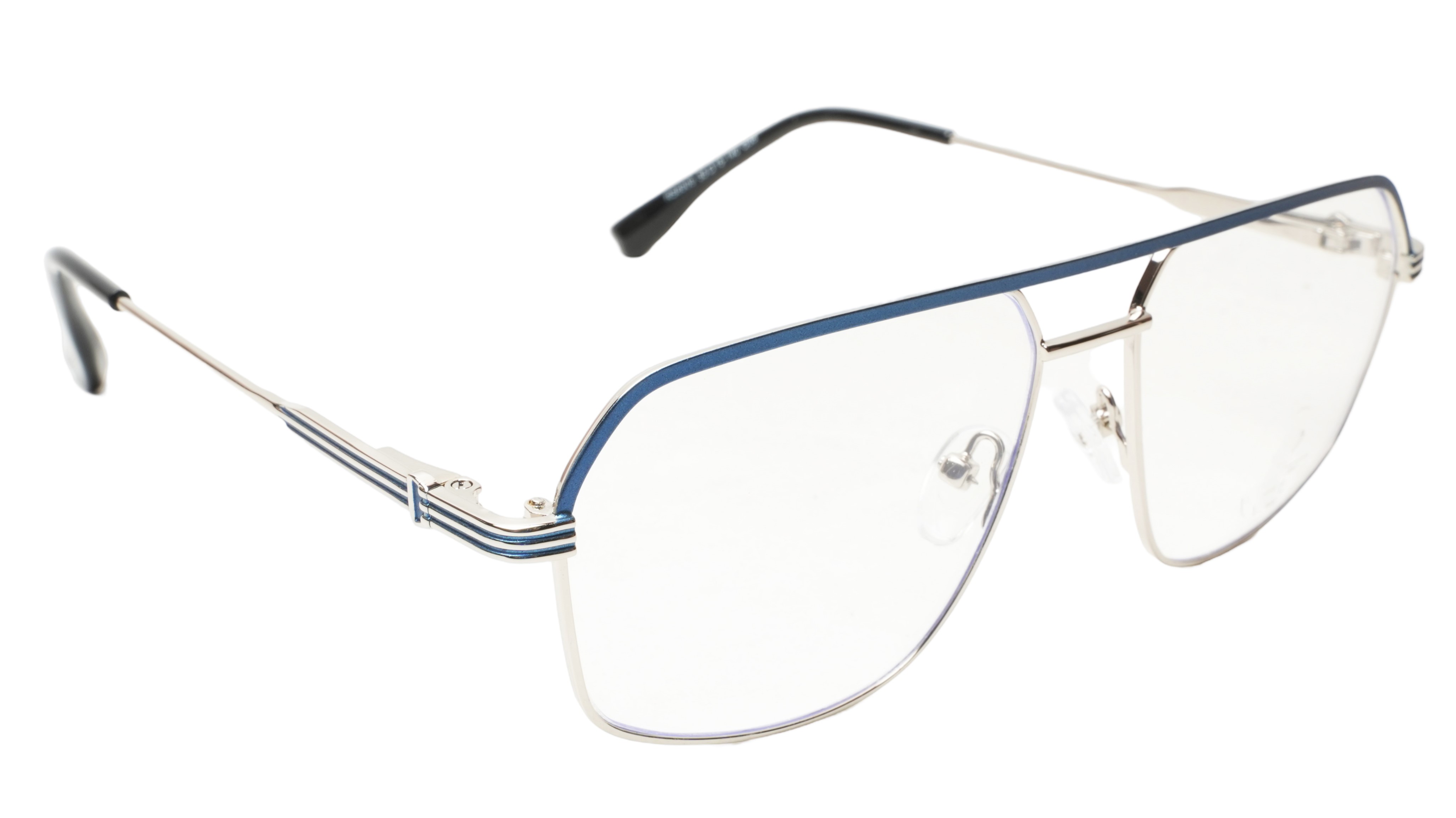 Soigné Unisex Rectangular Spectacle Frame.Blue&Silver-Medium Soigné Unisex Rectangular Spectacle Frame.Blue&Silver-Medium