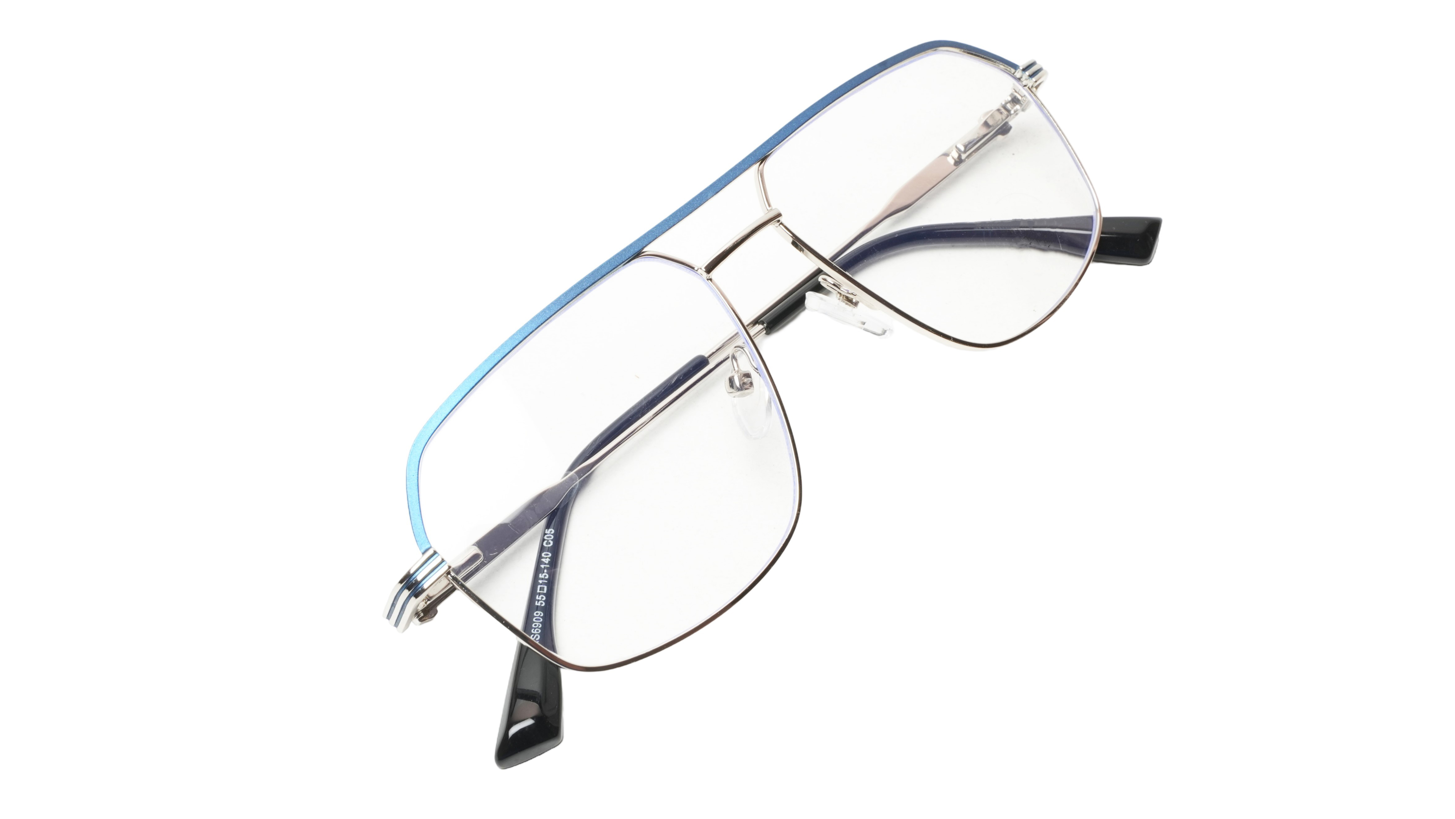 Soigné Unisex Rectangular Spectacle Frame.Blue&Silver-Medium Soigné Unisex Rectangular Spectacle Frame.Blue&Silver-Medium