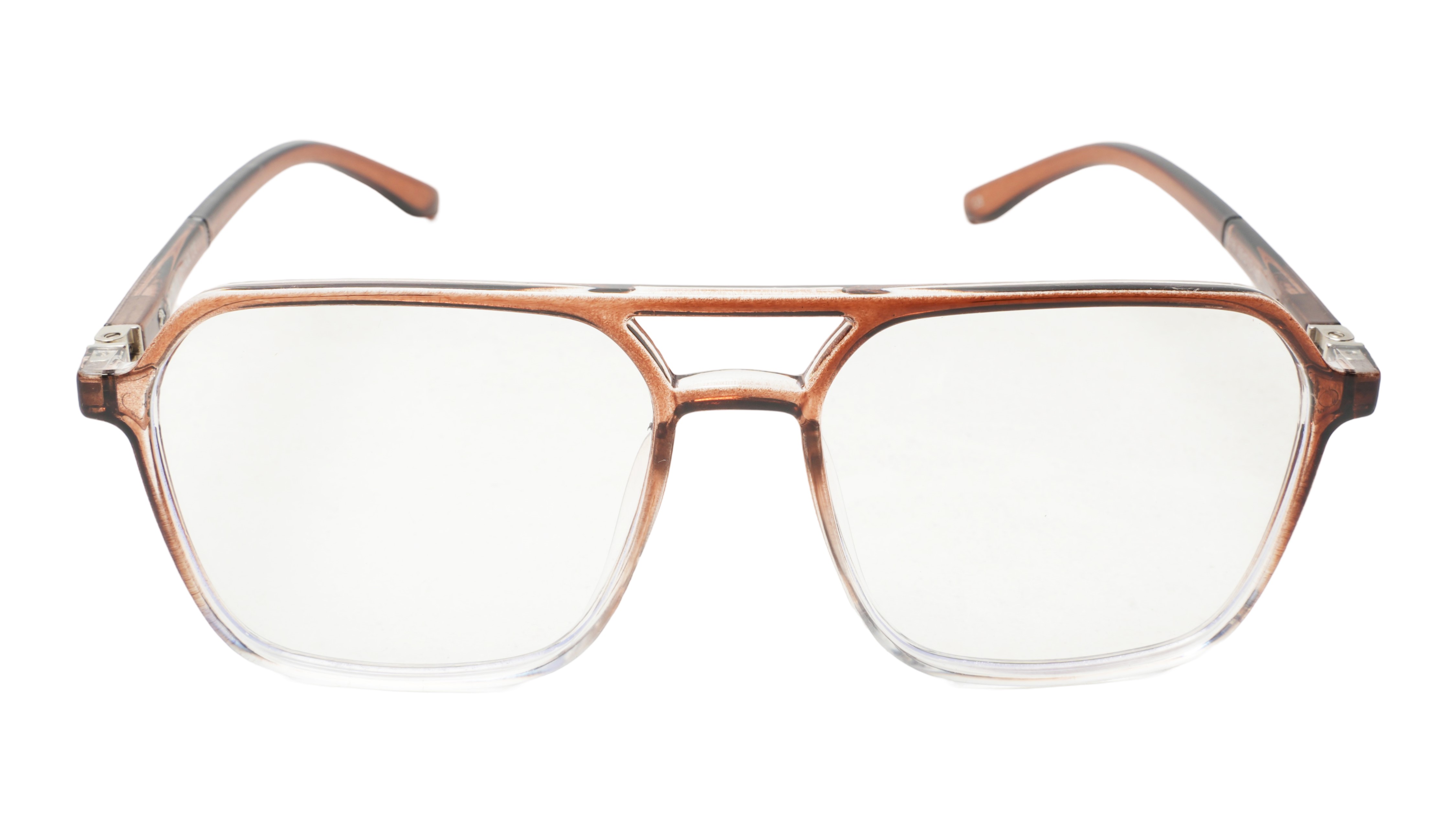 Soigné Unisex Oversized Square Spectacle Frame.Brown&Transparent Frame