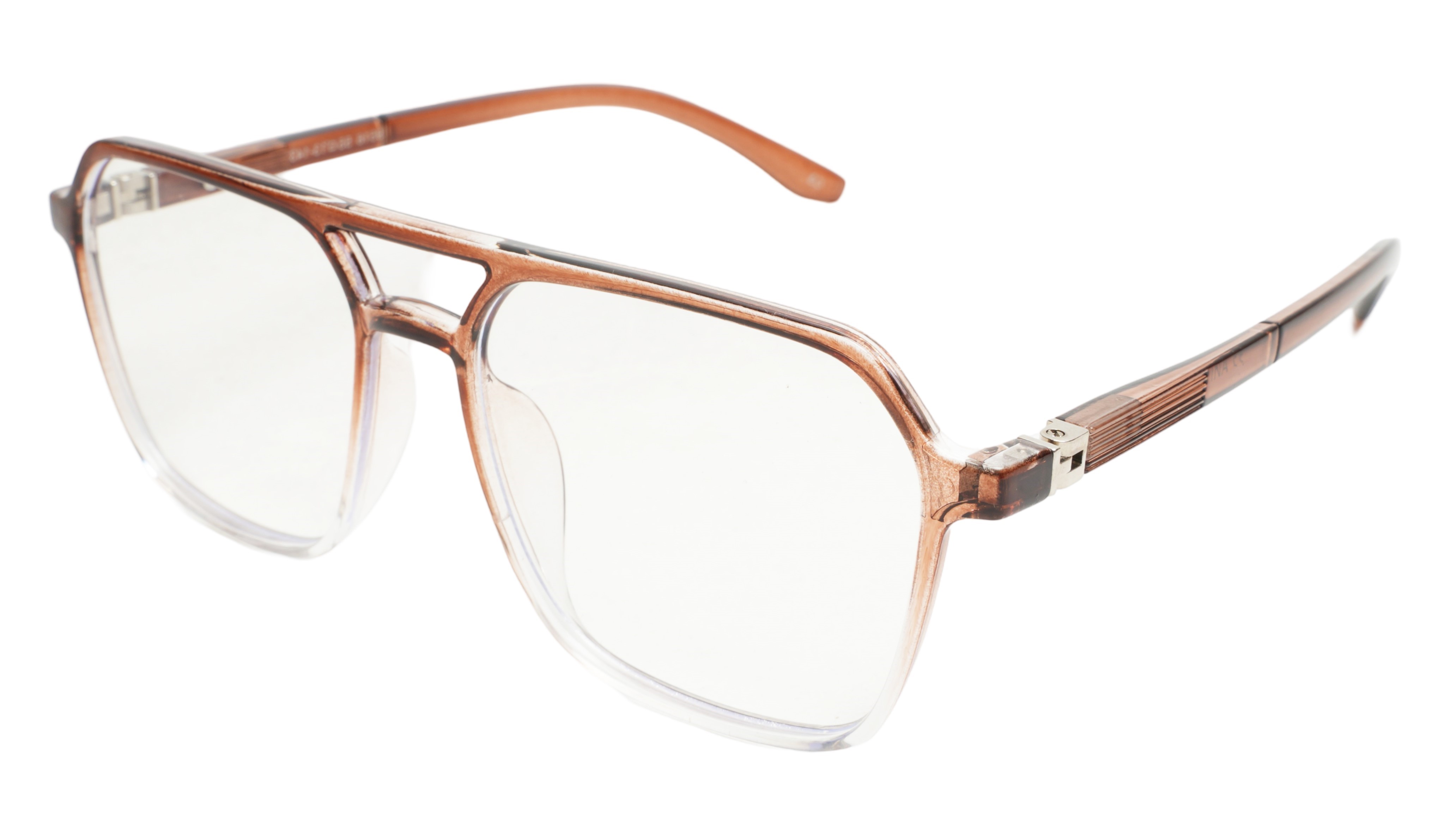 Soigné Unisex Oversized Square Spectacle Frame.Brown&Transparent Frame