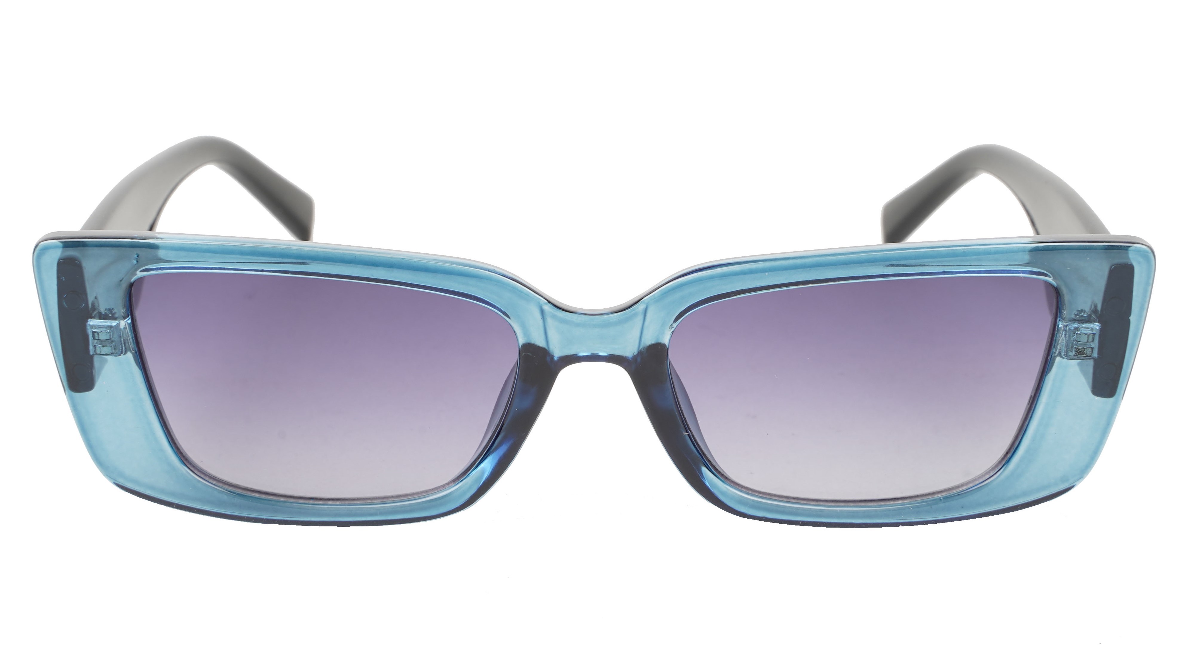 Female Large Rectangular Sunglasses. See Through Light Blue Rim