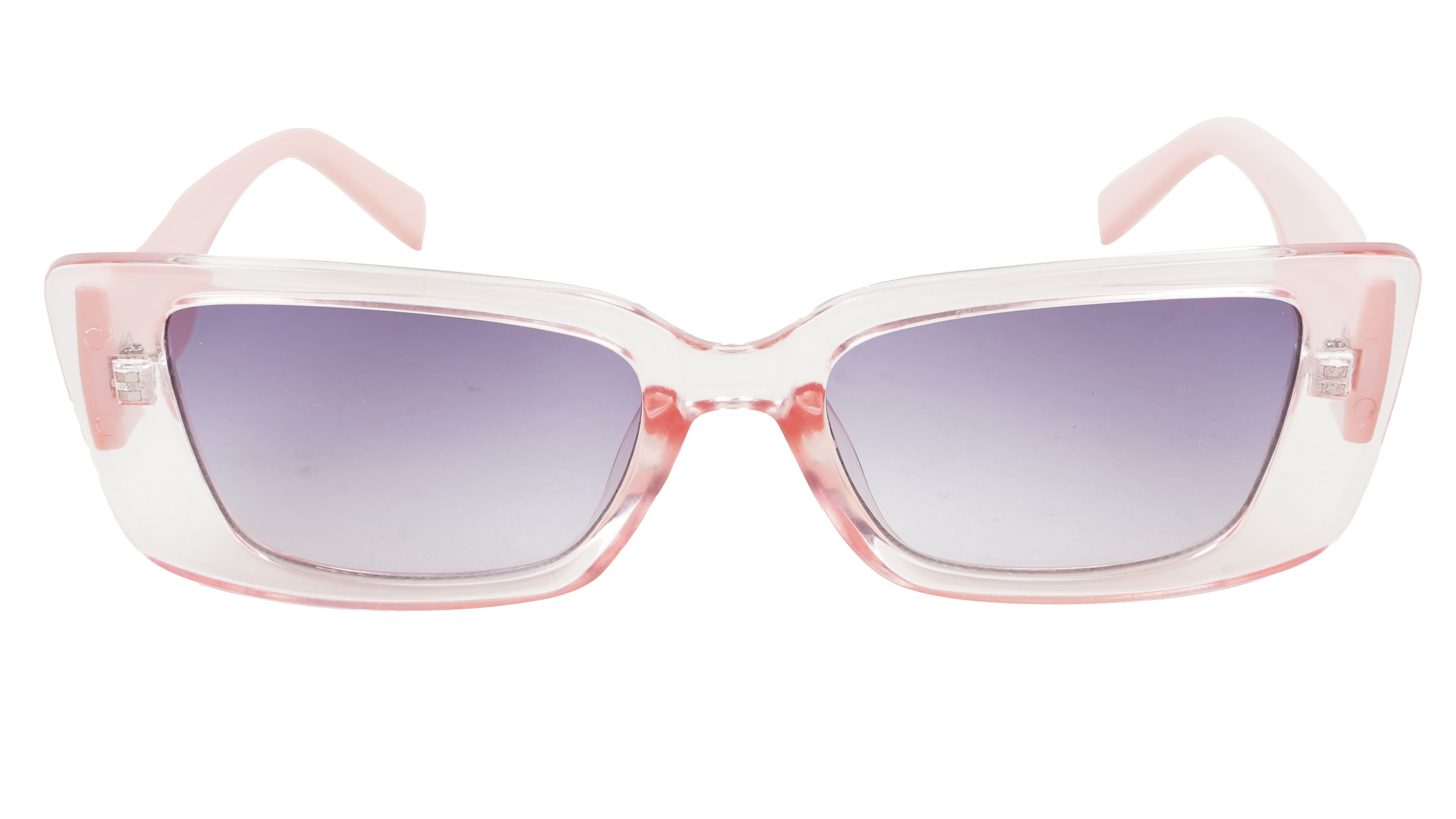 Female Large Rectangular Sunglasses. See Through Light Pink Frame