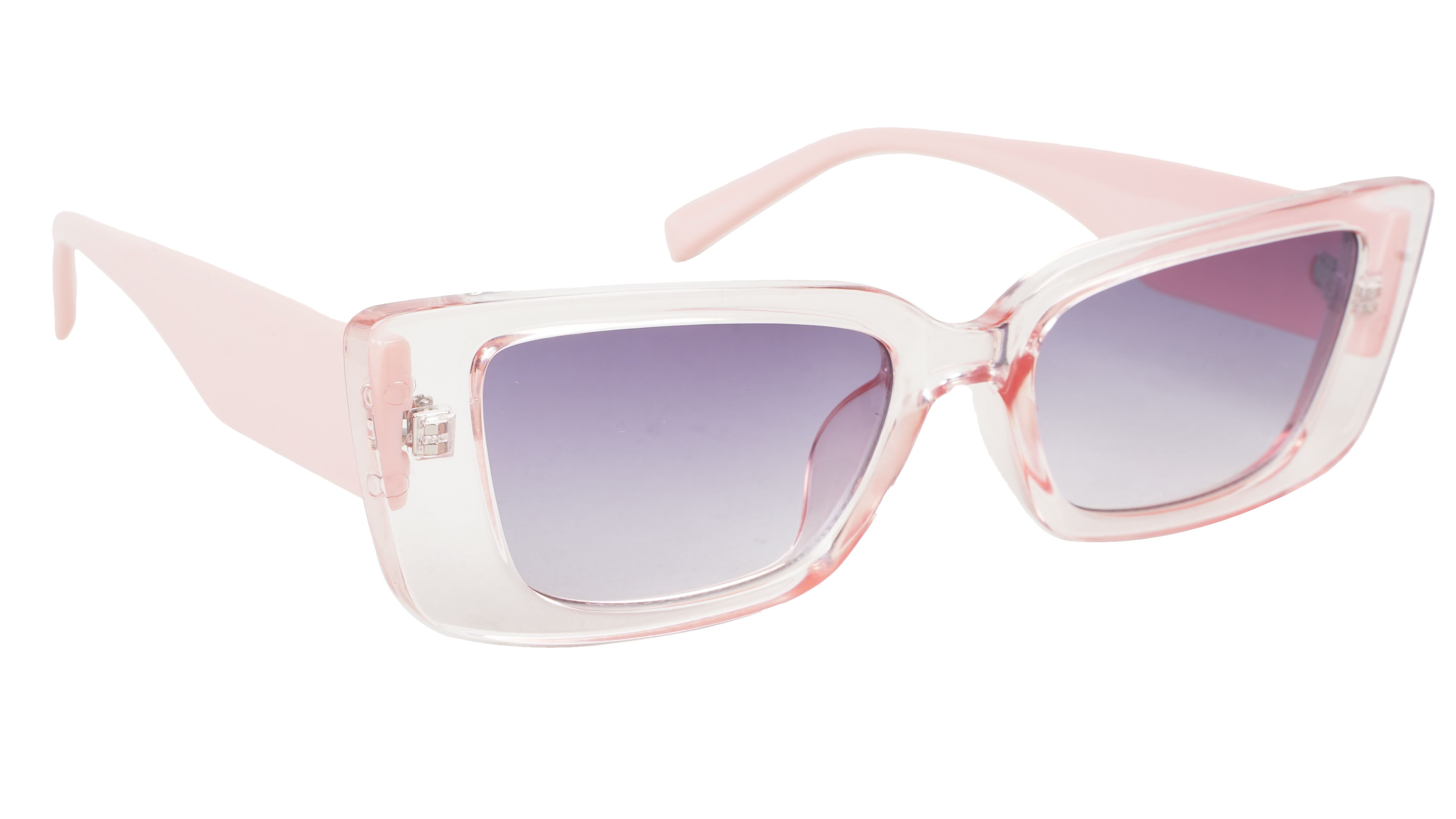 Female Large Rectangular Sunglasses. See Through Light Pink Frame