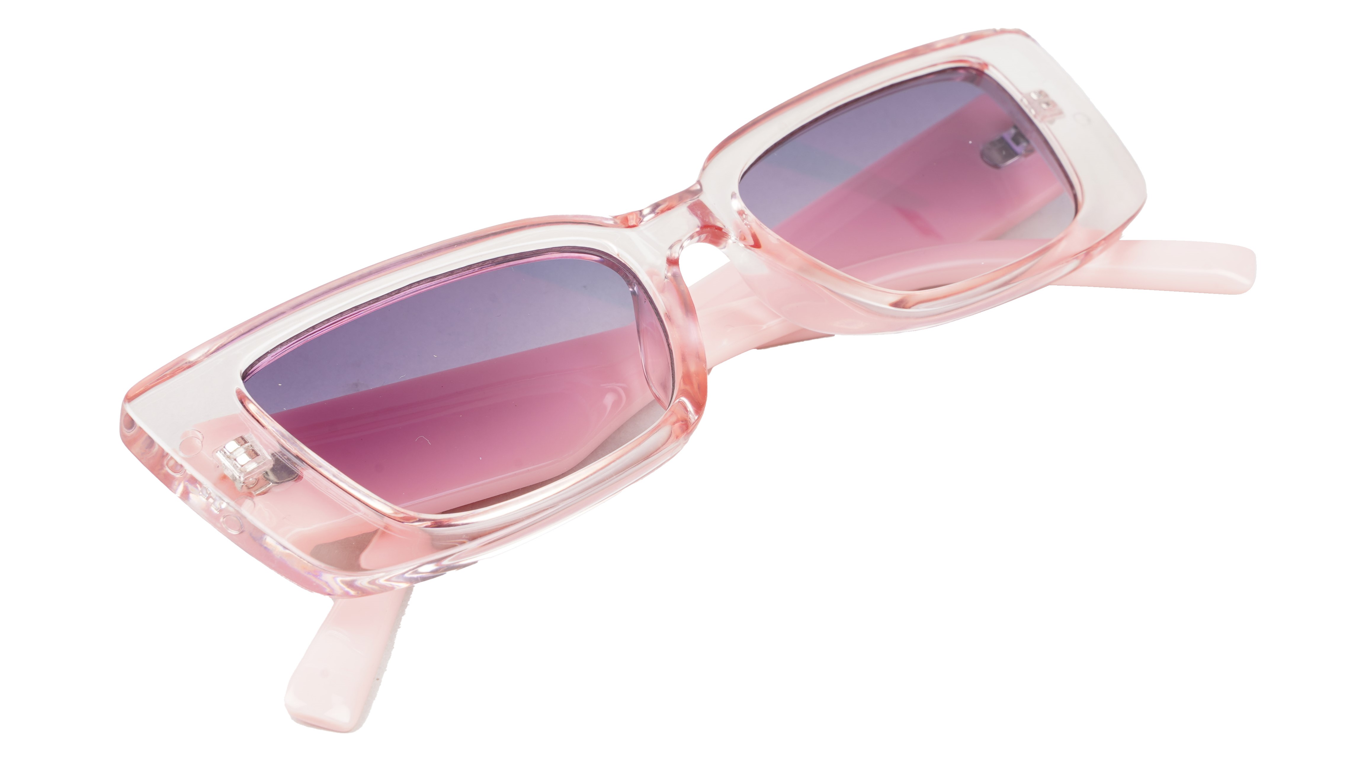 Female Large Rectangular Sunglasses. See Through Light Pink Frame