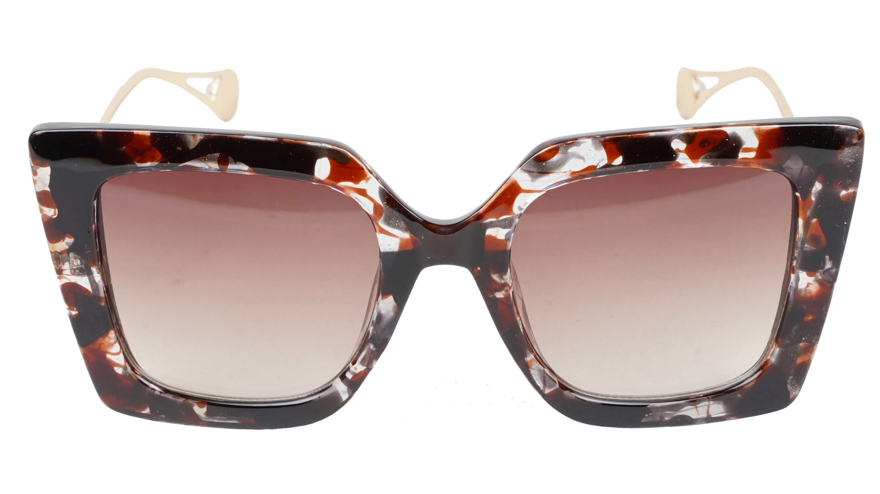 Female Oversized Square Sunglasses. Multi Color Rim. Golden Temple