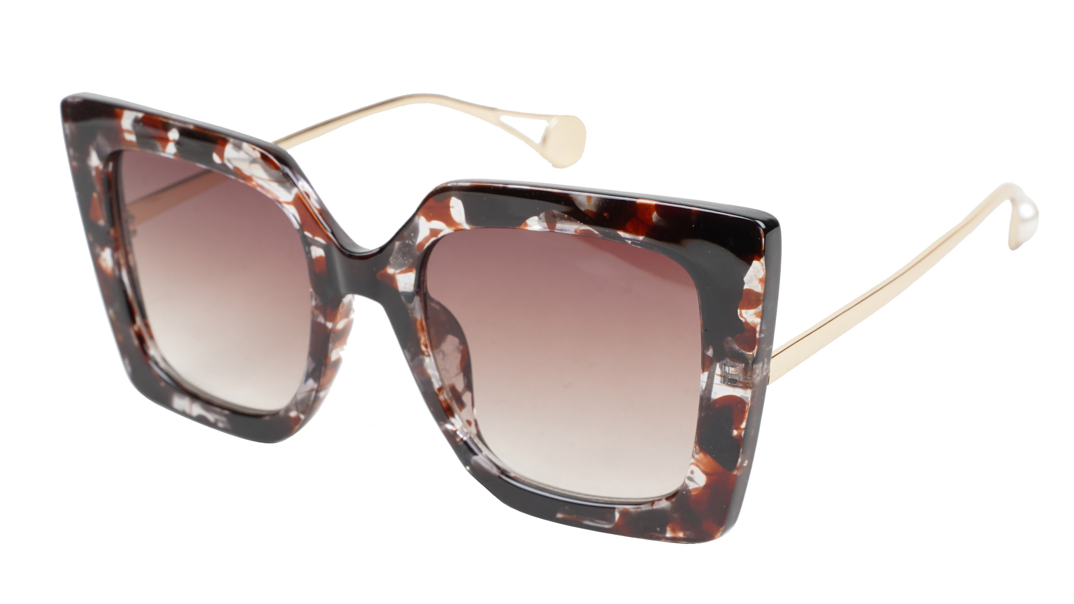 Female Oversized Square Sunglasses. Multi Color Rim. Golden Temple