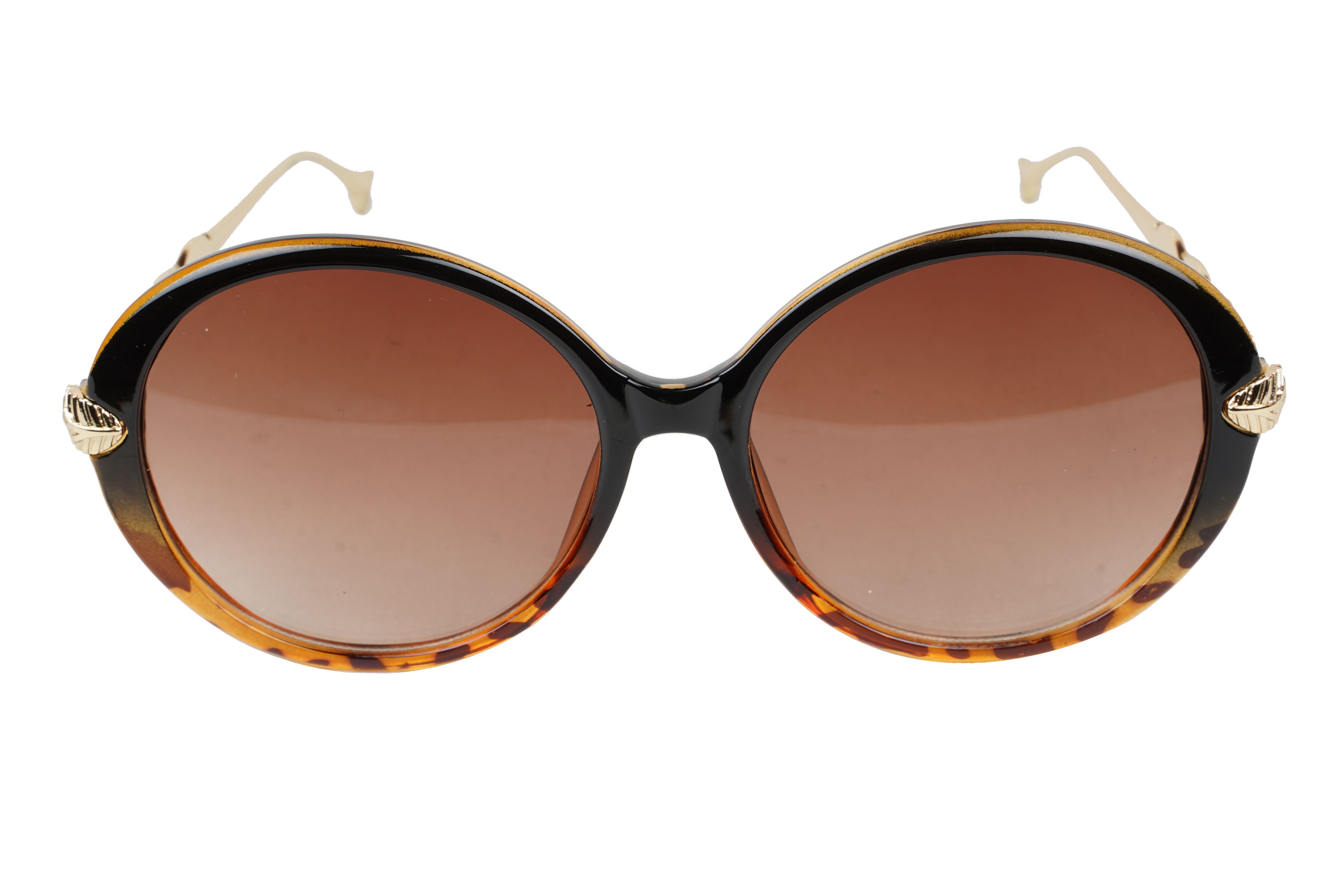 Female Oversized Round Sunglasses. Tortoise Print Rim