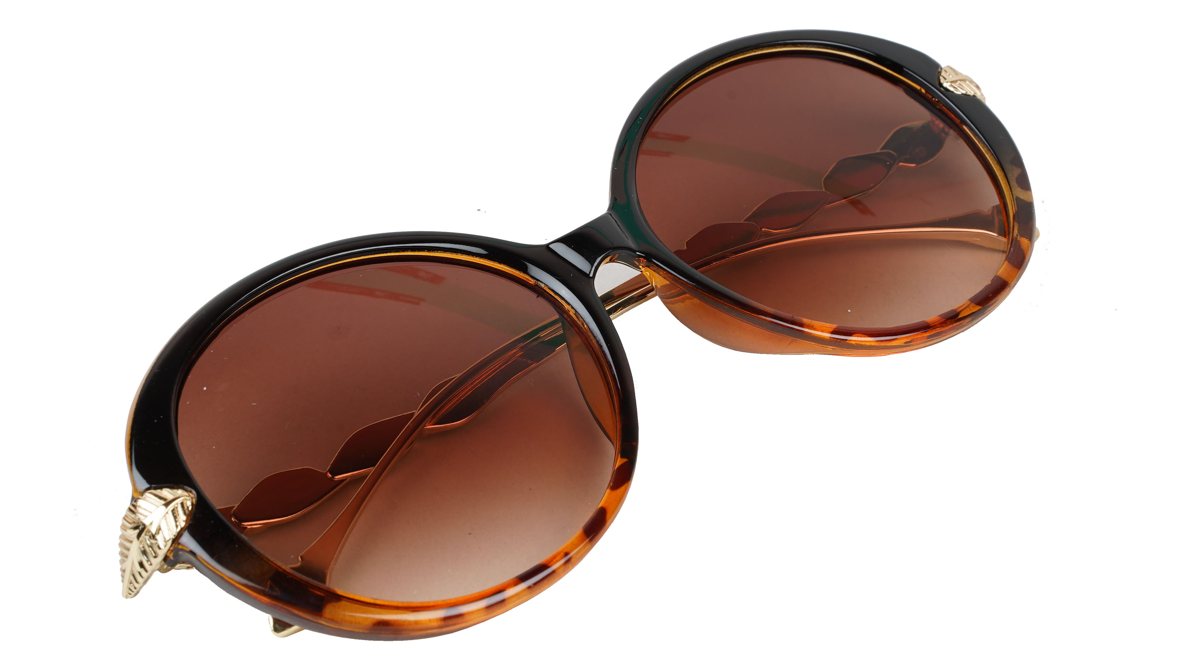 Female Oversized Round Sunglasses. Tortoise Print Rim