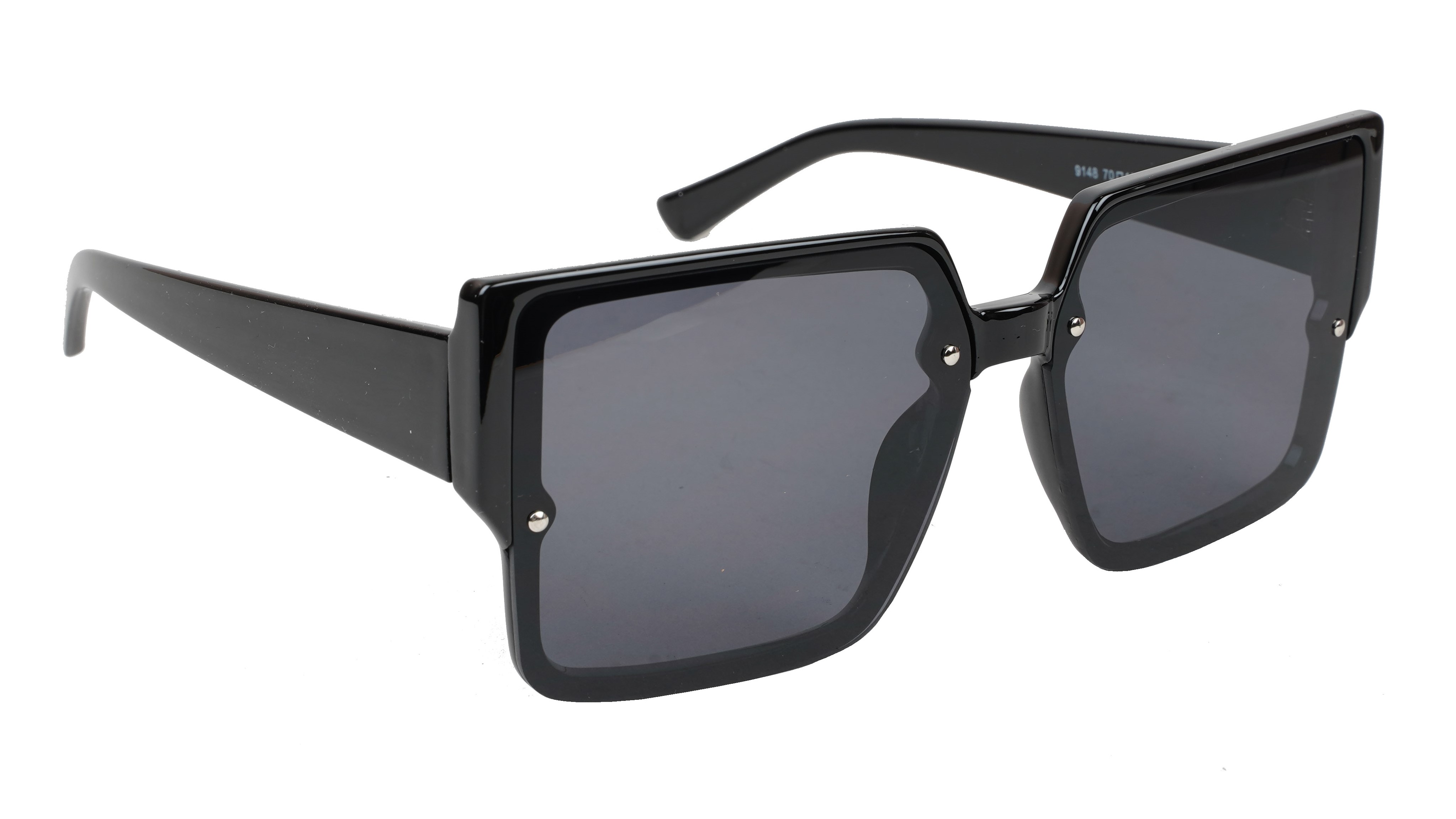 Female Oversized Square Sunglasses. Glossy Black Frame