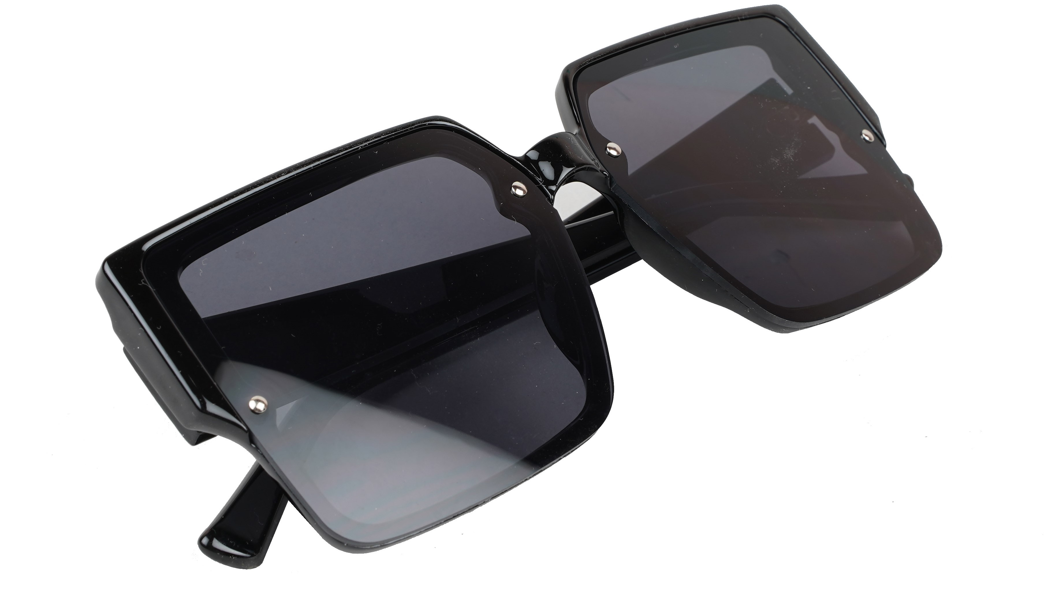 Female Oversized Square Sunglasses. Glossy Black Frame