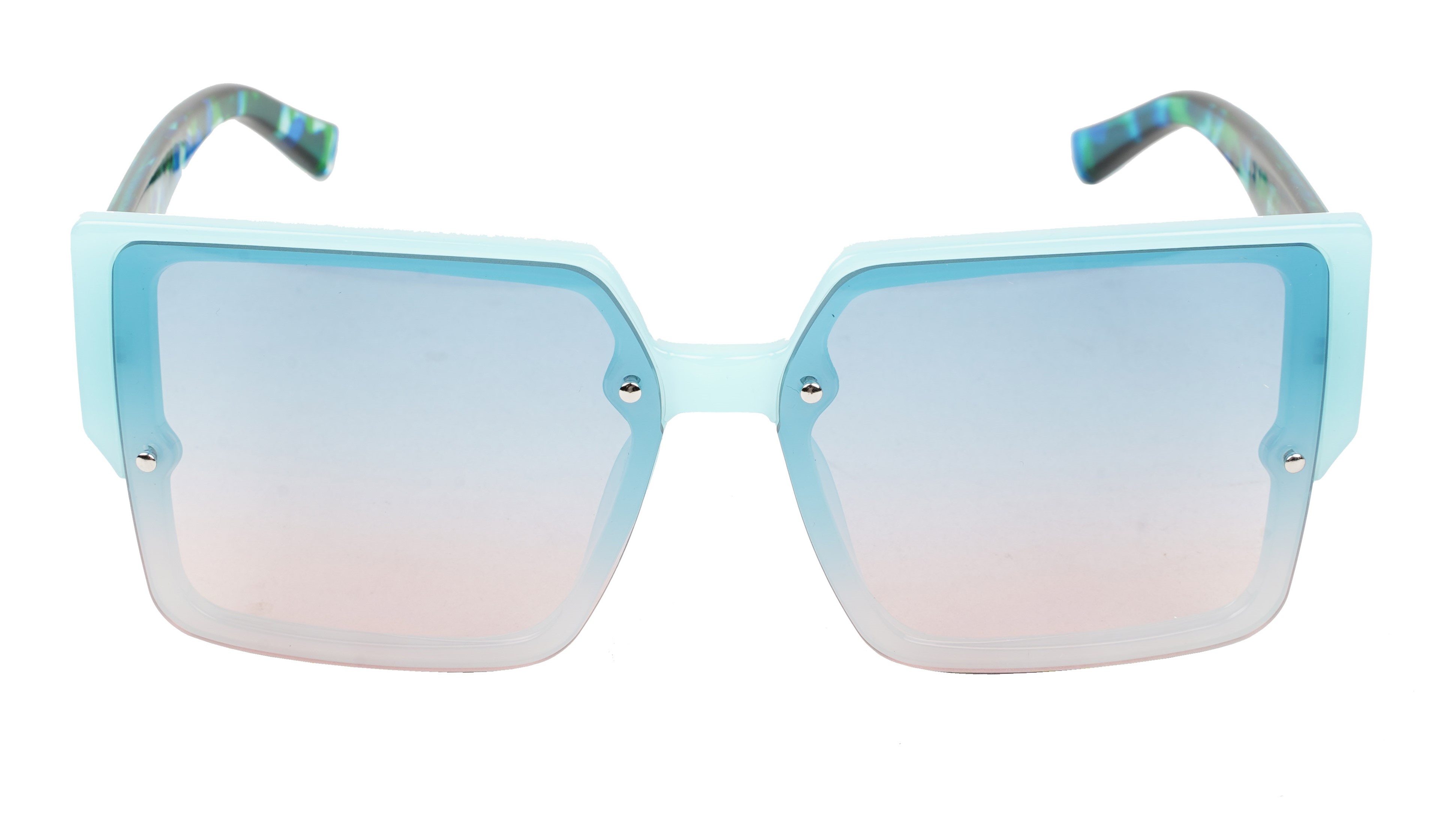 Female Oversized Square Sunglasses. Light Blue Color Rim