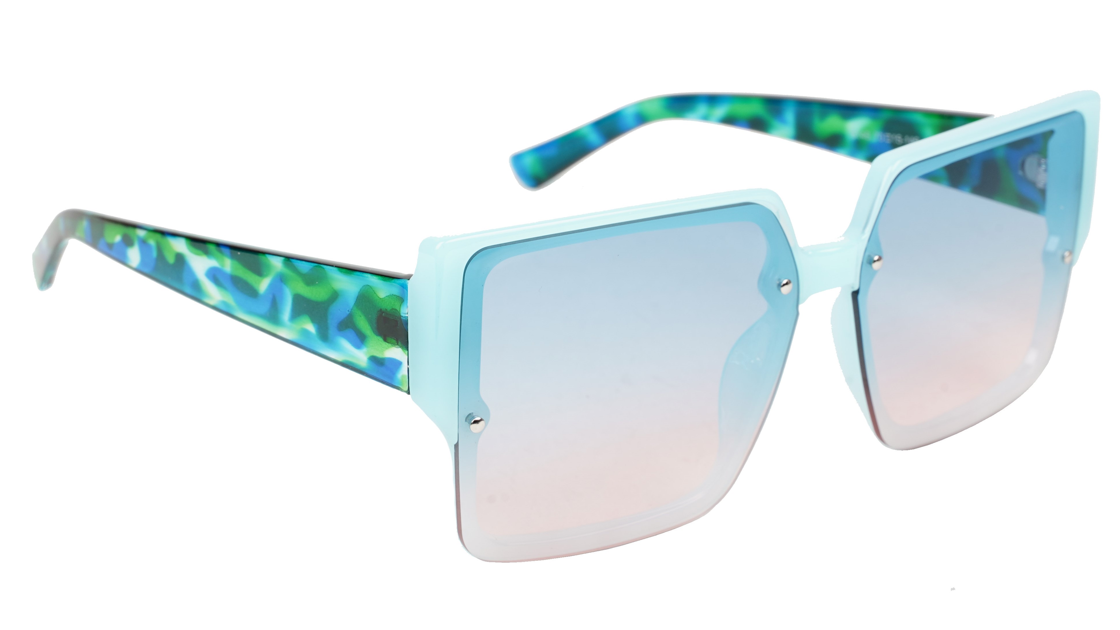 Female Oversized Square Sunglasses. Light Blue Color Rim