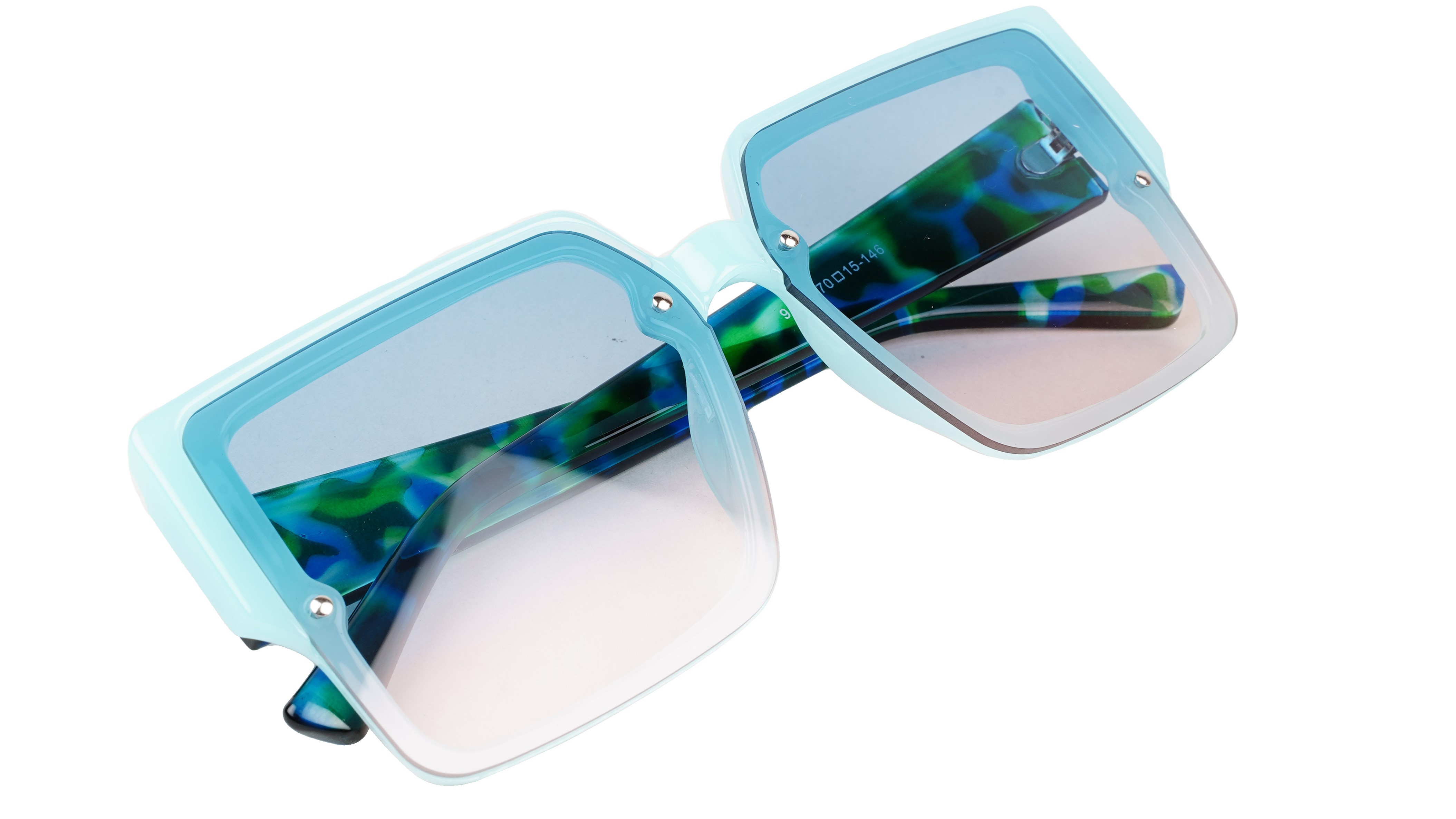 Female Oversized Square Sunglasses. Light Blue Color Rim
