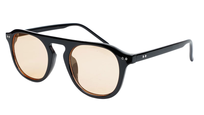 Unisex Medium Round Sunglass. Black Frame. Brown Lens.