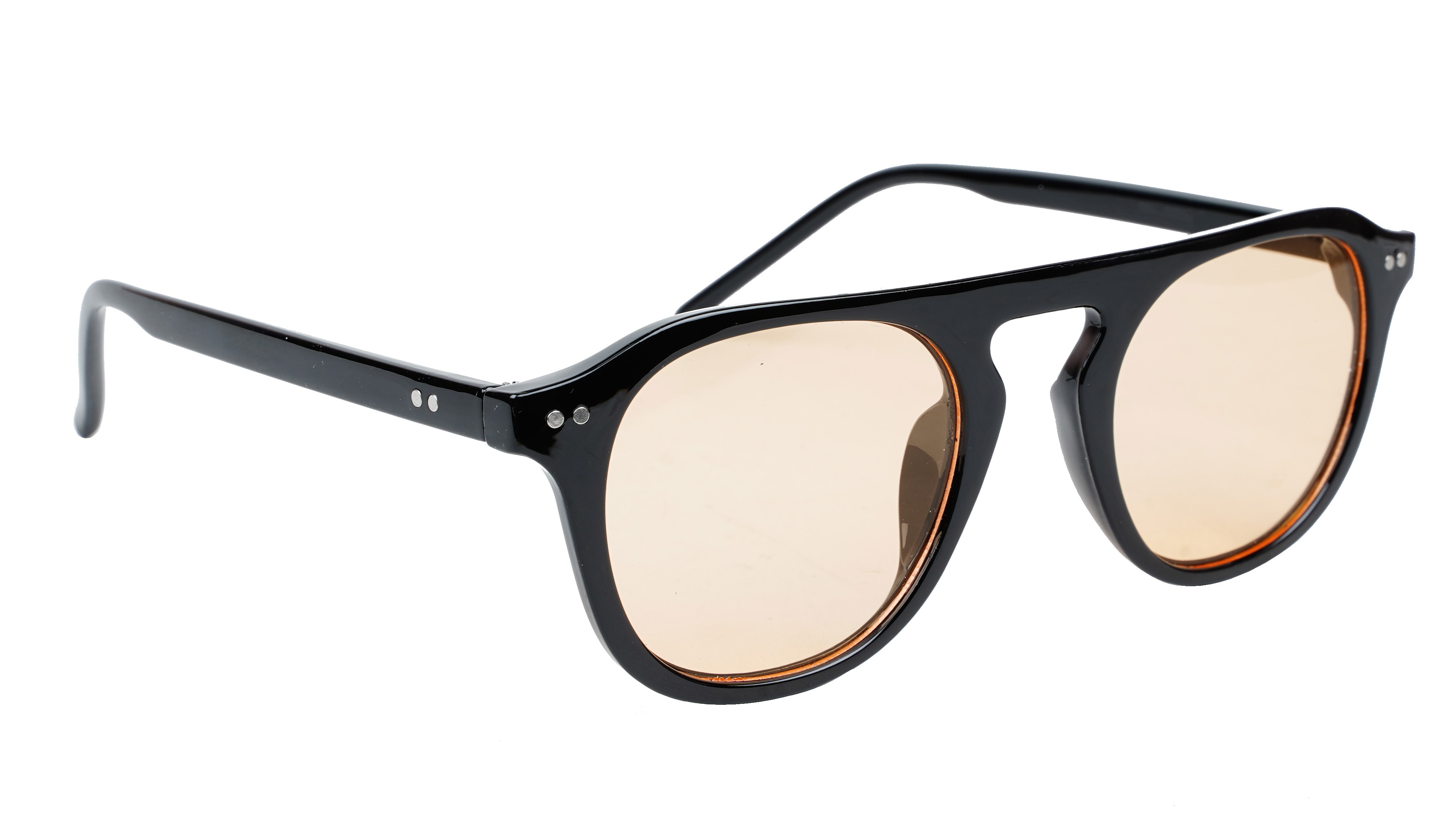 Unisex Medium Round Sunglass. Black Frame. Brown Lens.