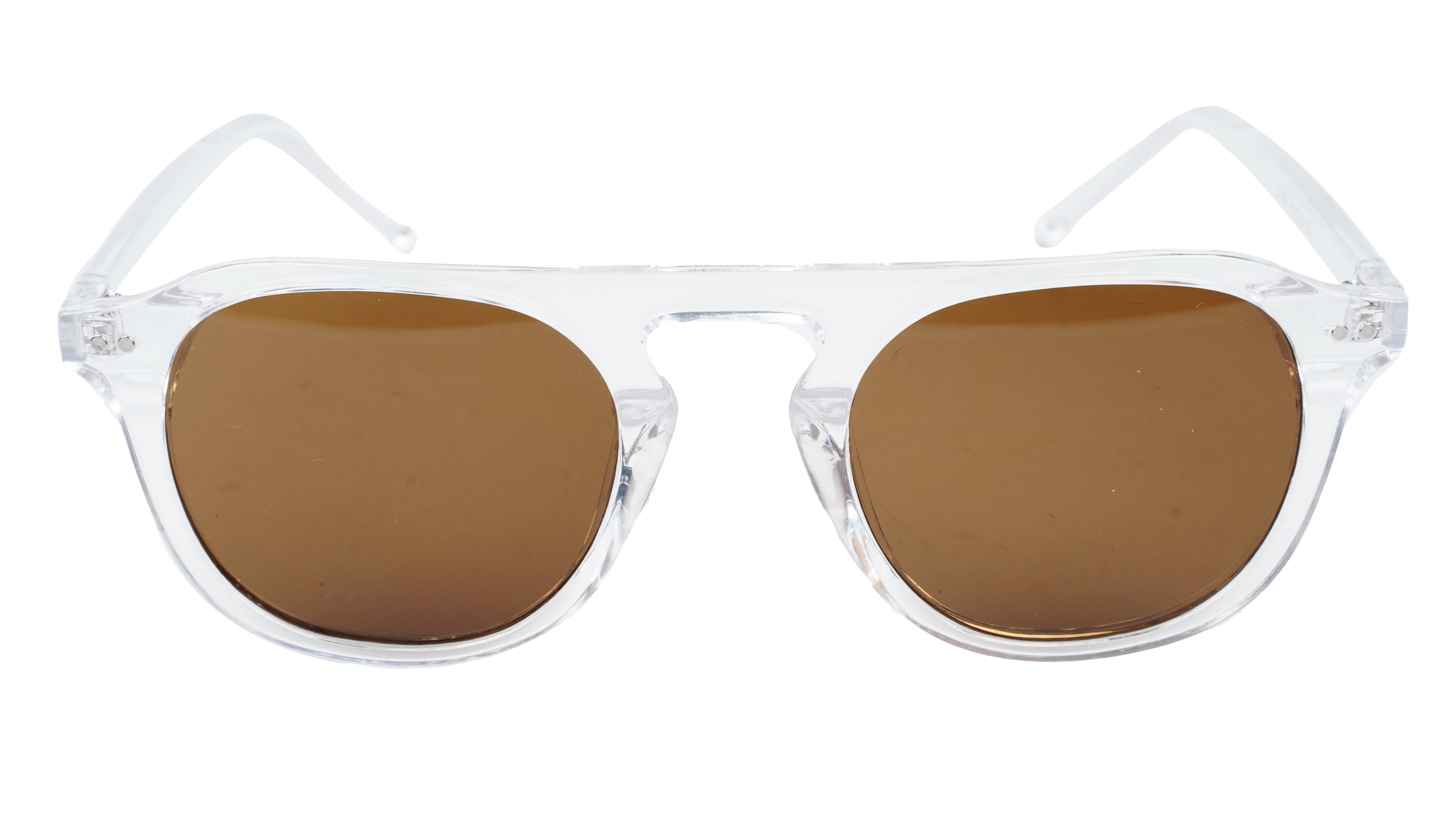 Unisex Medium Round Sunglass. Transparent Frame. Brown Lens.