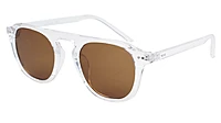 Unisex Medium Round Sunglass. Transparent Frame. Brown Lens.