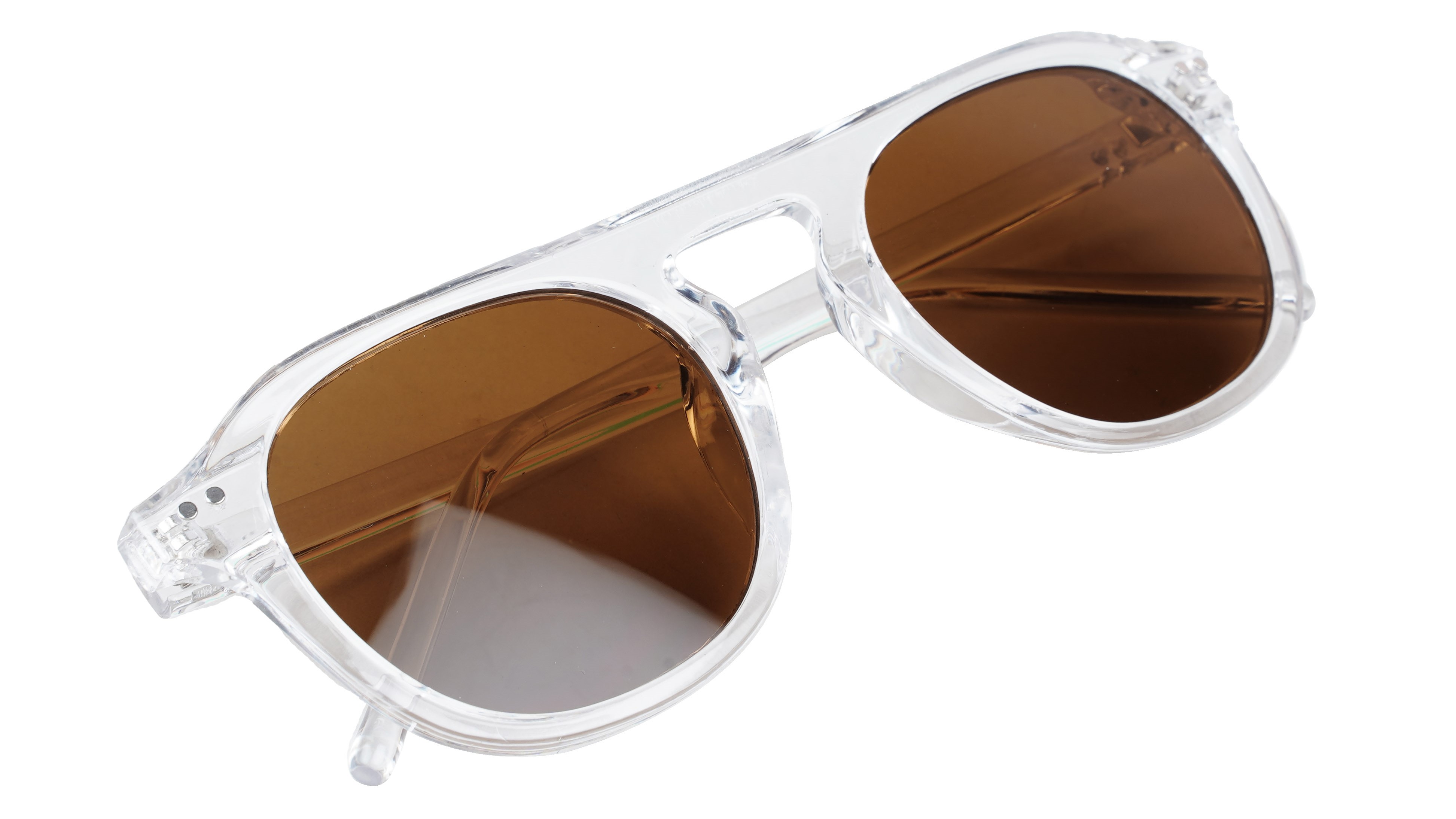 Unisex Medium Round Sunglass. Transparent Frame. Brown Lens.
