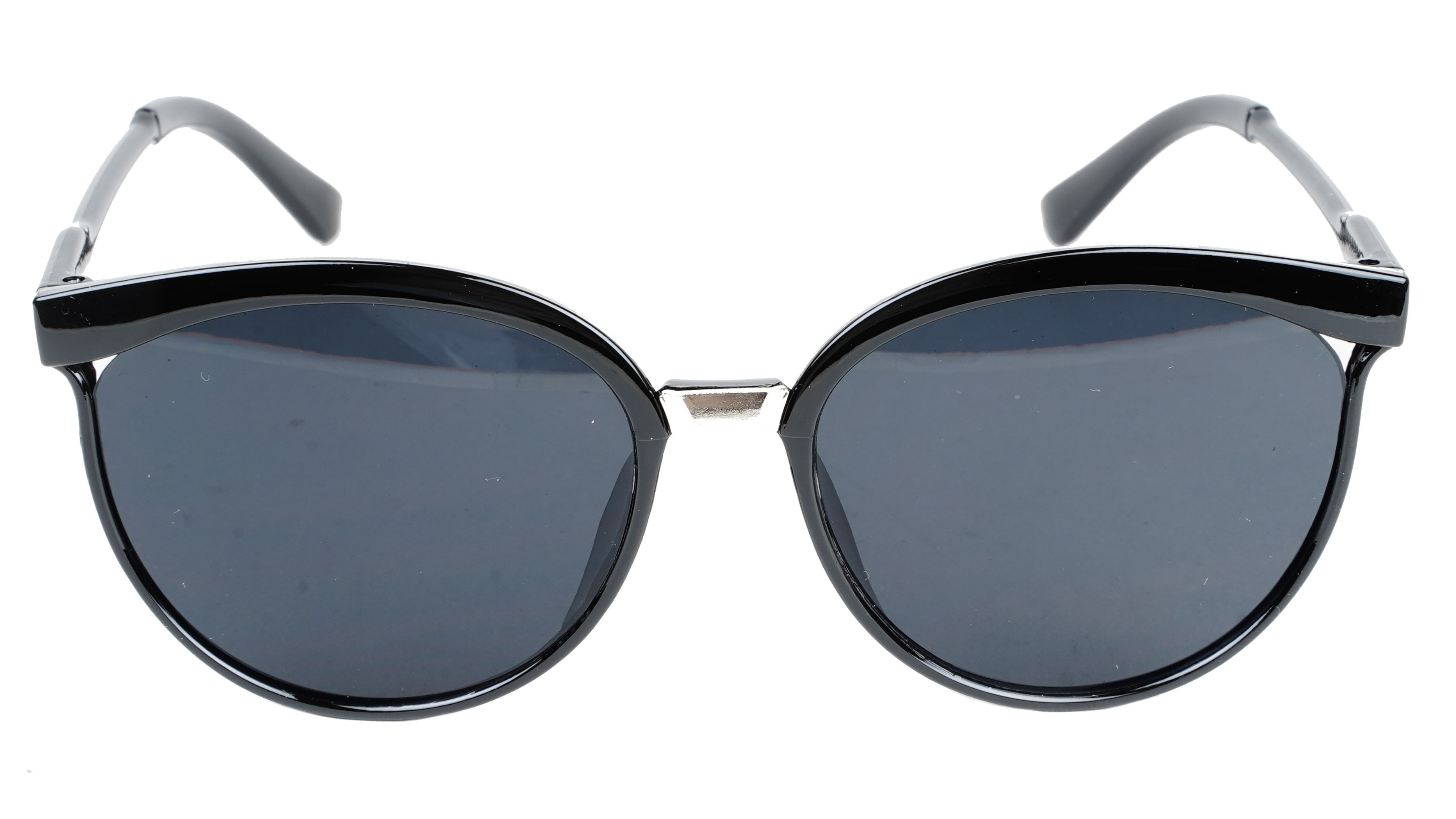 Female Oversized Round Sunglasses. Glossy Black Frame