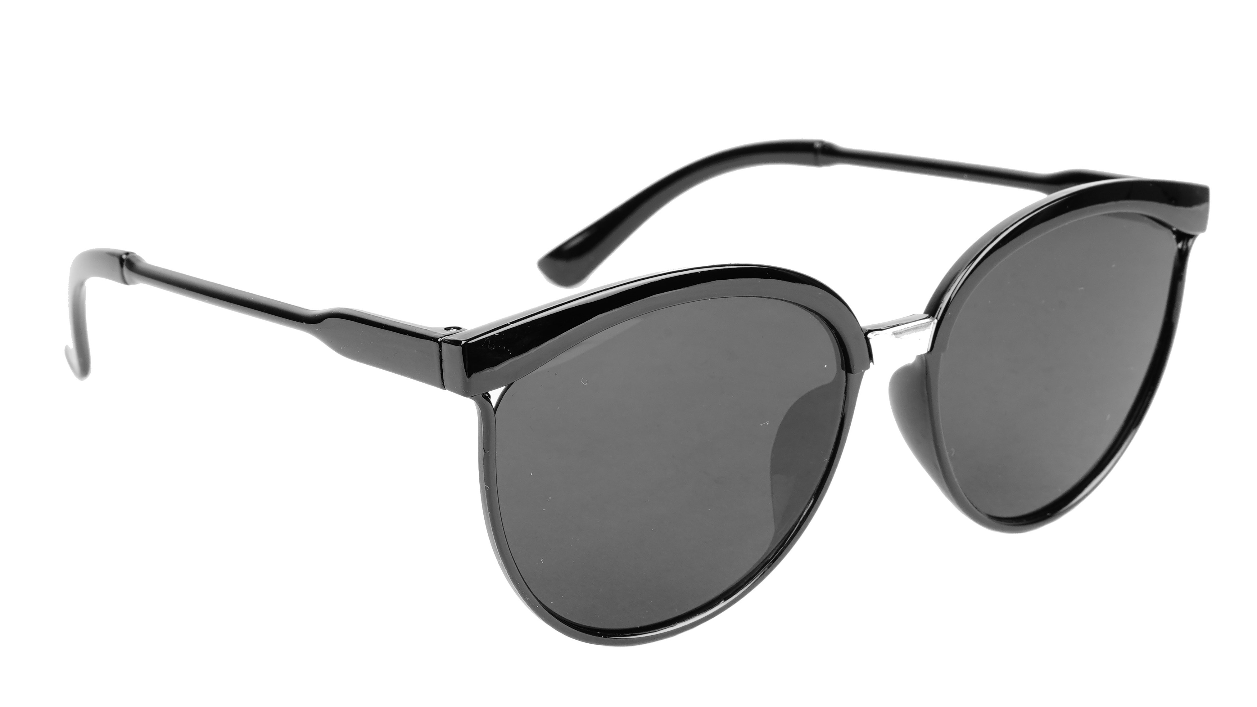 Female Oversized Round Sunglasses. Glossy Black Frame