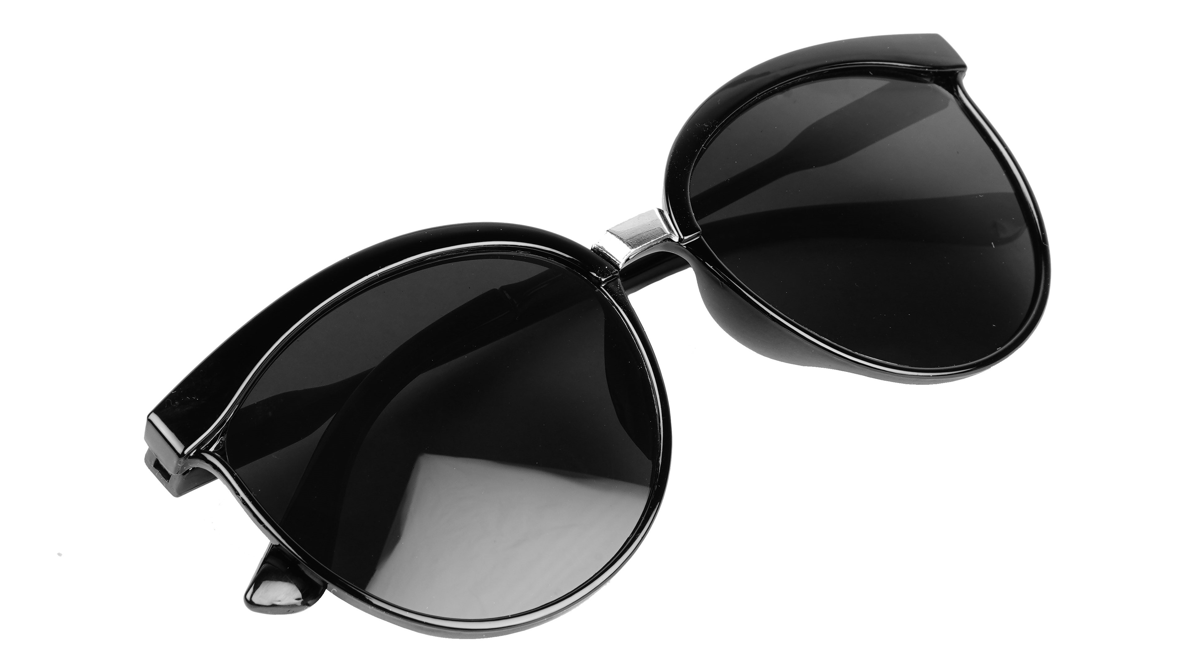 Female Oversized Round Sunglasses. Glossy Black Frame