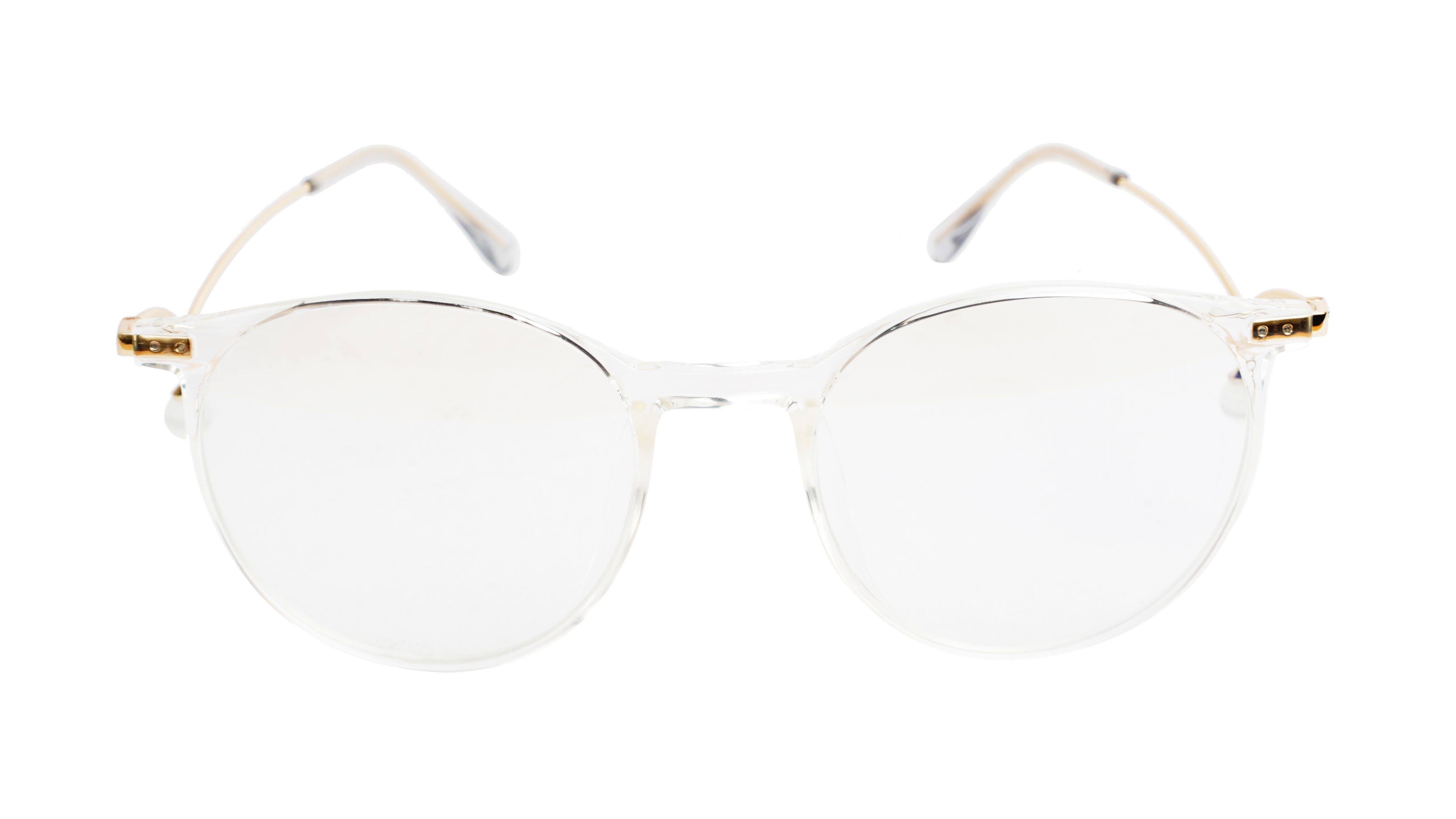 Round Medium Spectacle Frame For Girls&Women. Gold &Transparent Frame