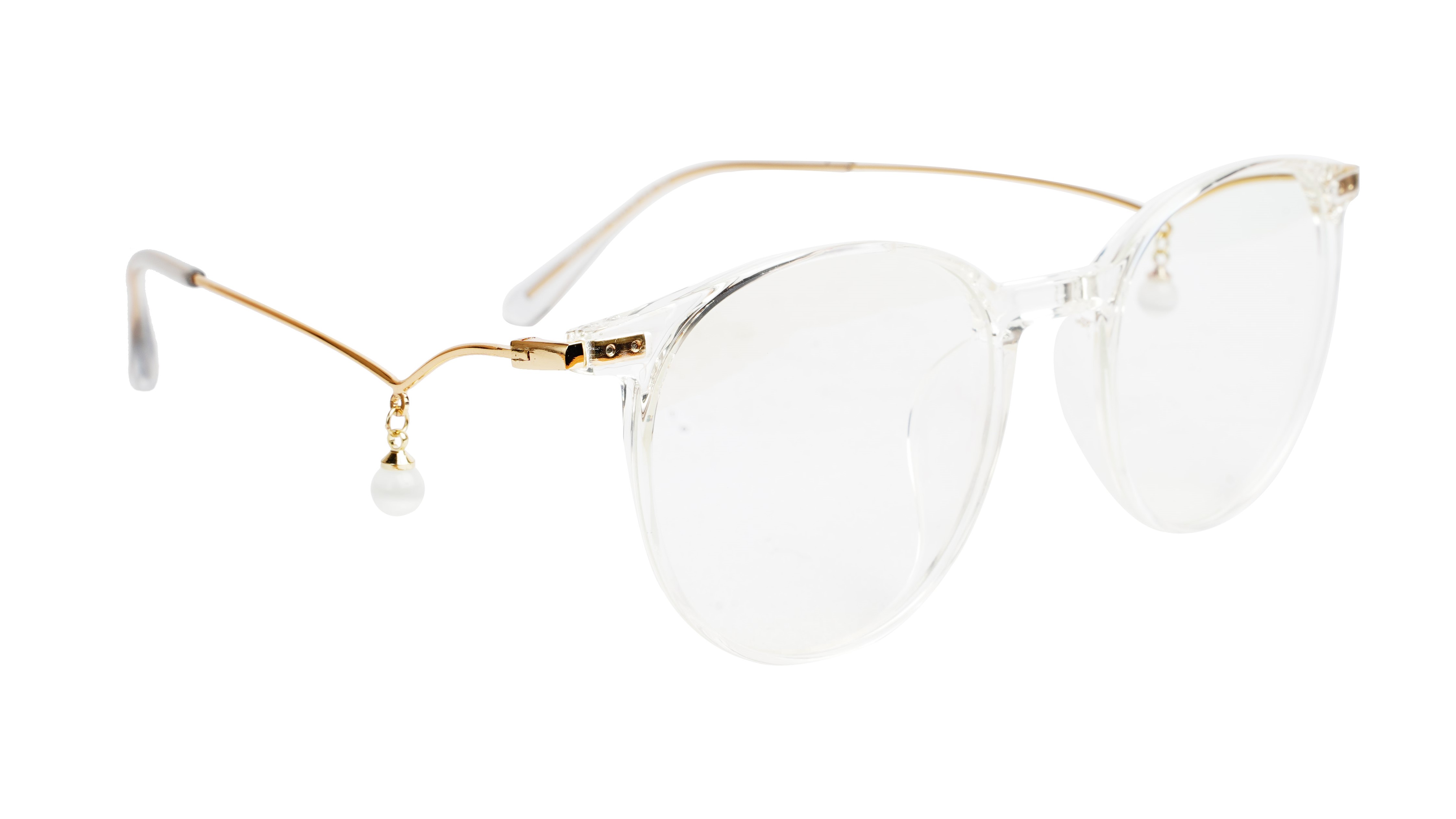 Round Medium Spectacle Frame For Girls&Women. Gold &Transparent Frame