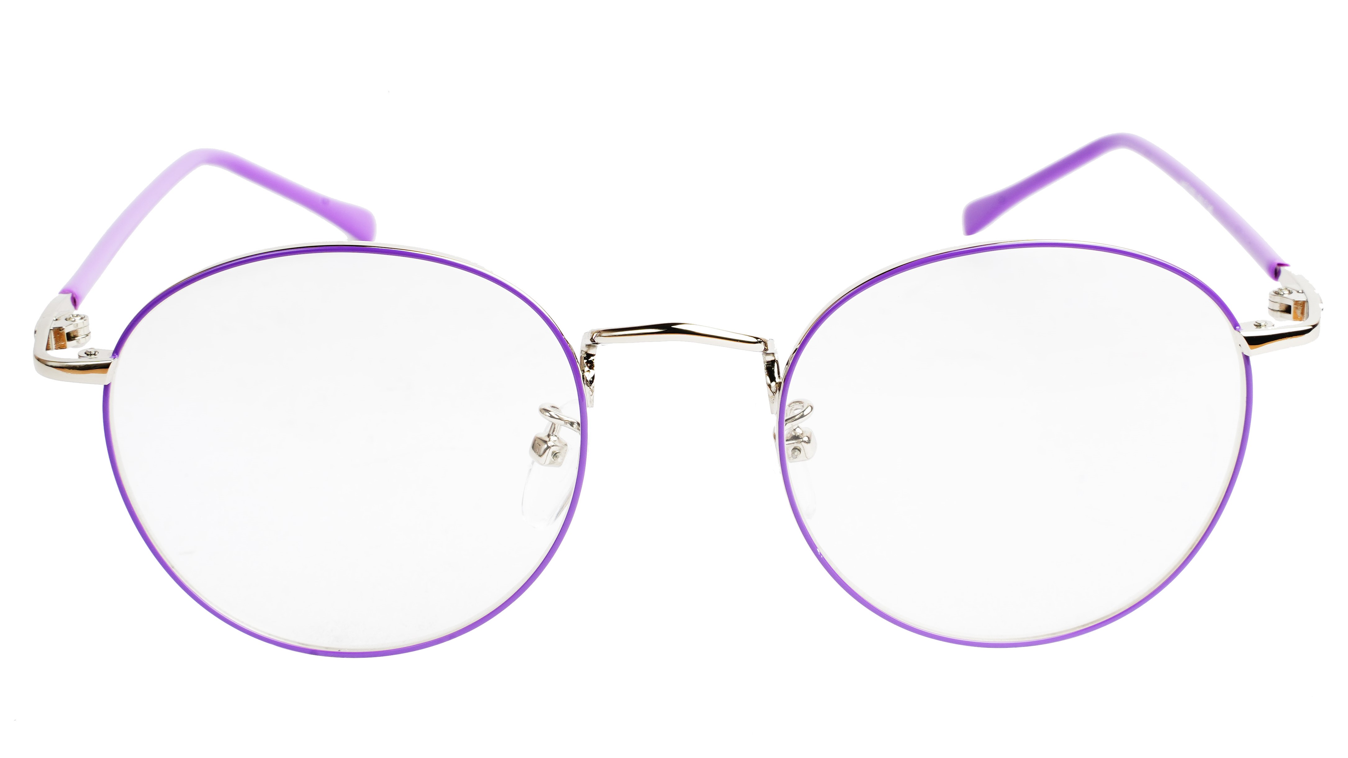 Round Medium Spectacle Frame For Girls&Women. Purple &Silver Frame