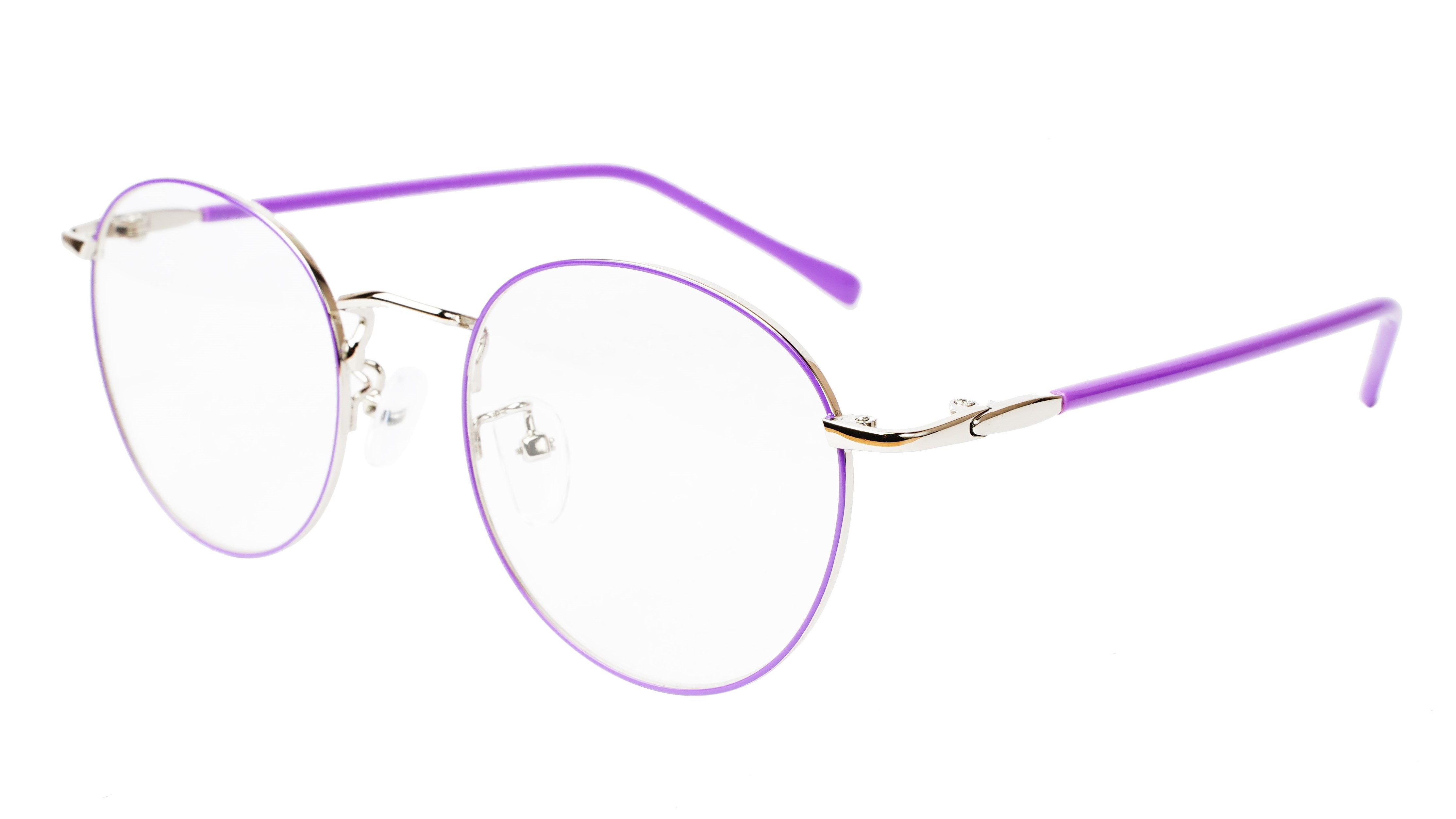 Round Medium Spectacle Frame For Girls&Women. Purple &Silver Frame